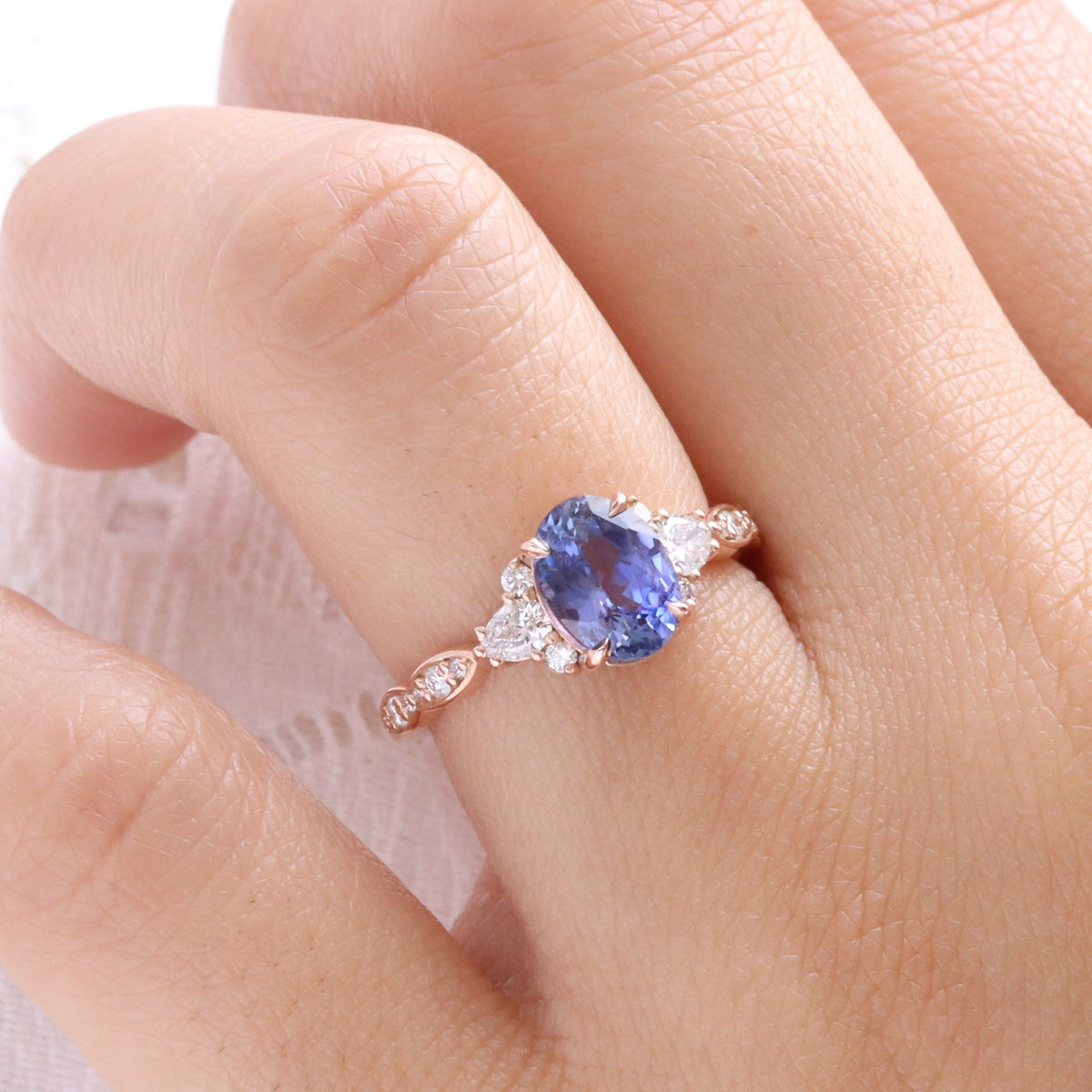Oval purple sapphire ring rose gold lavender sapphire diamond 3 stone ring la more design jewelry