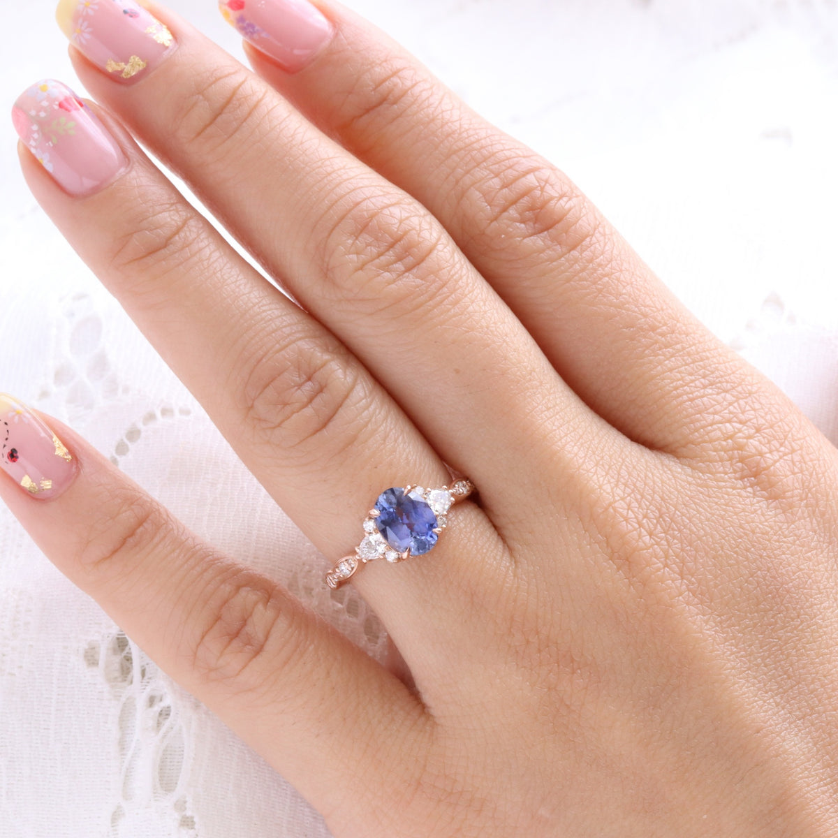 Oval purple sapphire ring rose gold lavender sapphire diamond 3 stone ring la more design jewelry