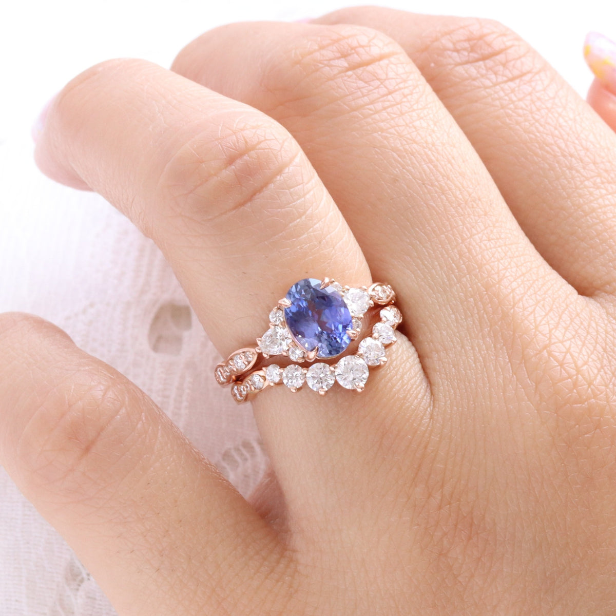 Oval purple sapphire ring rose gold lavender sapphire diamond 3 stone ring la more design jewelry