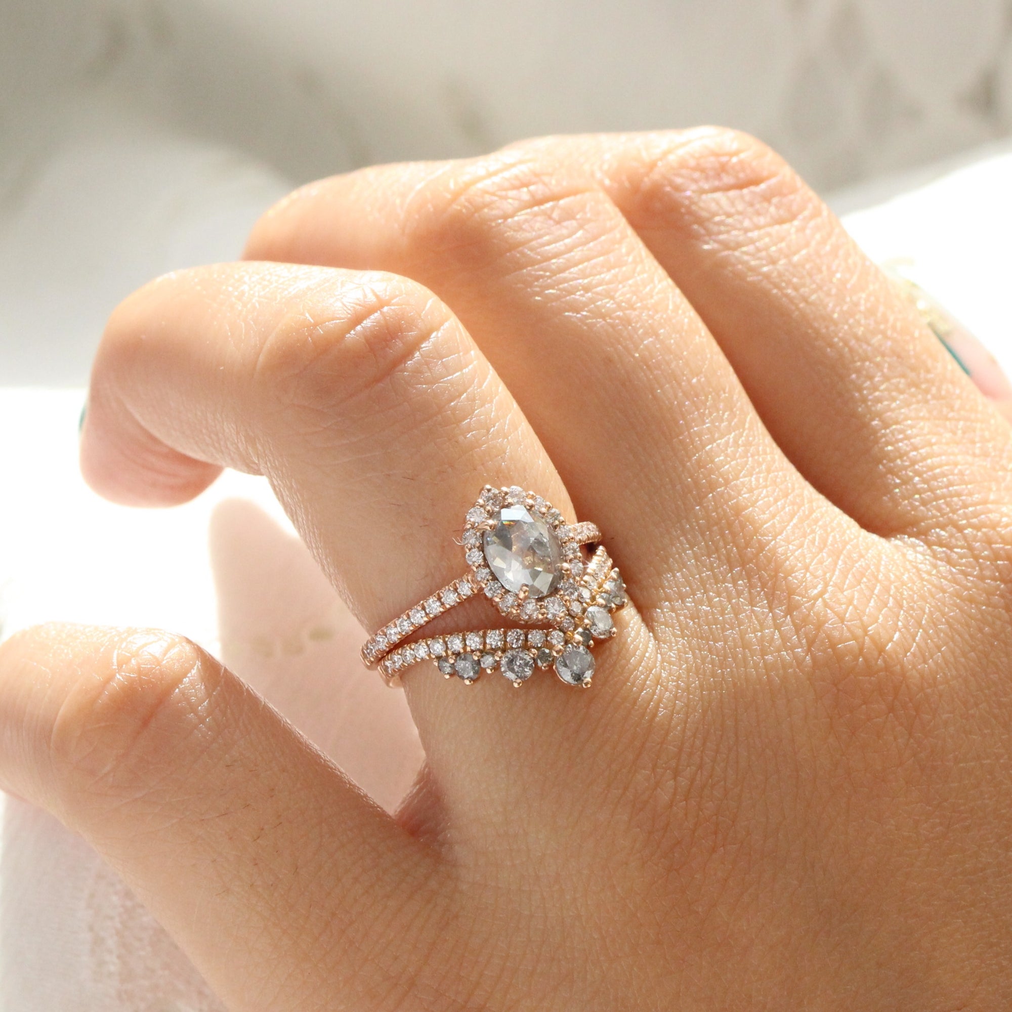 Salt and pepper oval diamond ring Clearance