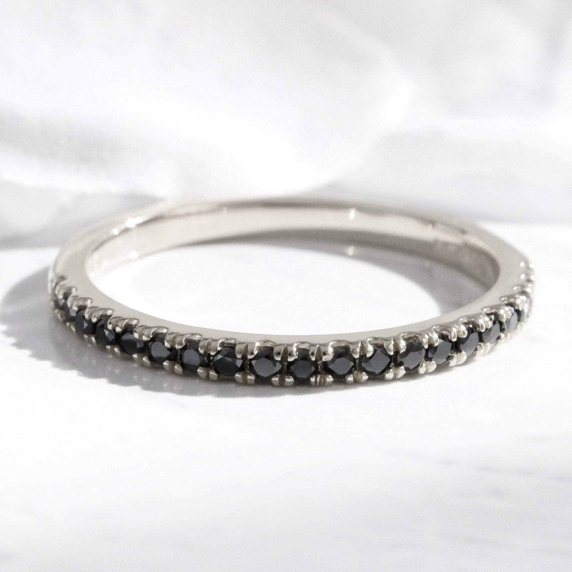 Pave black diamond wedding ring white gold half eternity wedding band la more design jewelry