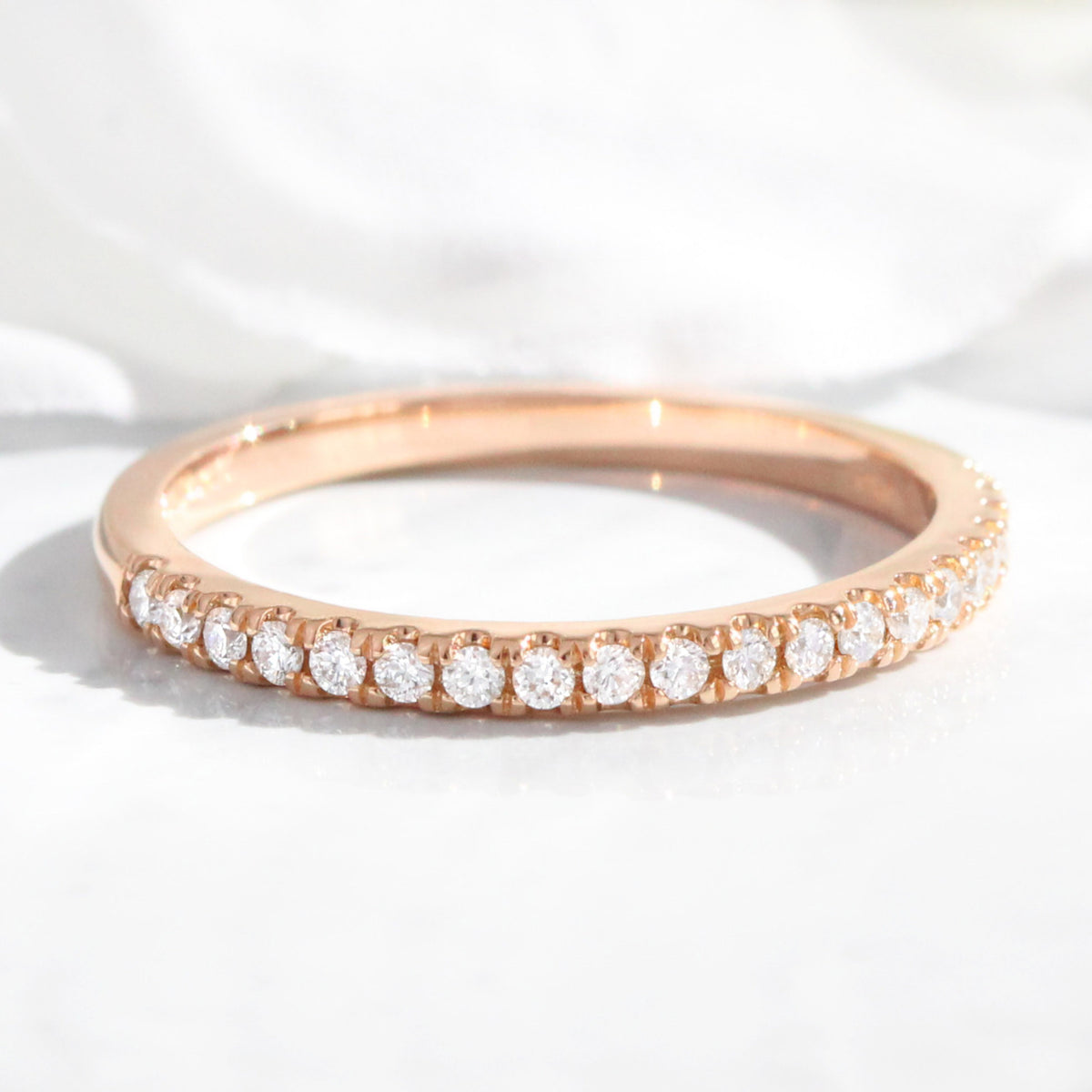 Pave diamond wedding ring rose gold half eternity wedding band la more design jewelry