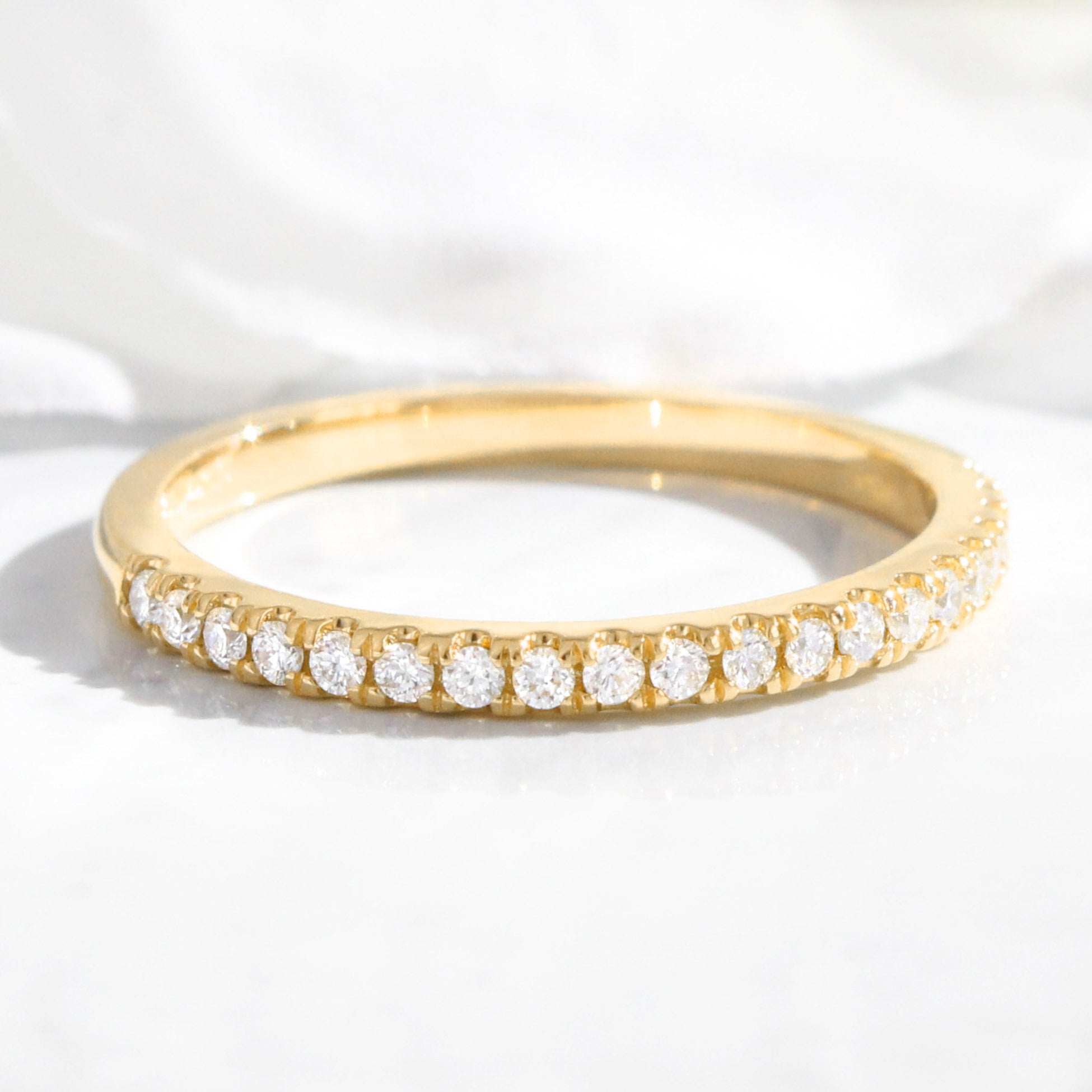 Pave diamond wedding ring yellow gold half eternity wedding band la more design jewelry