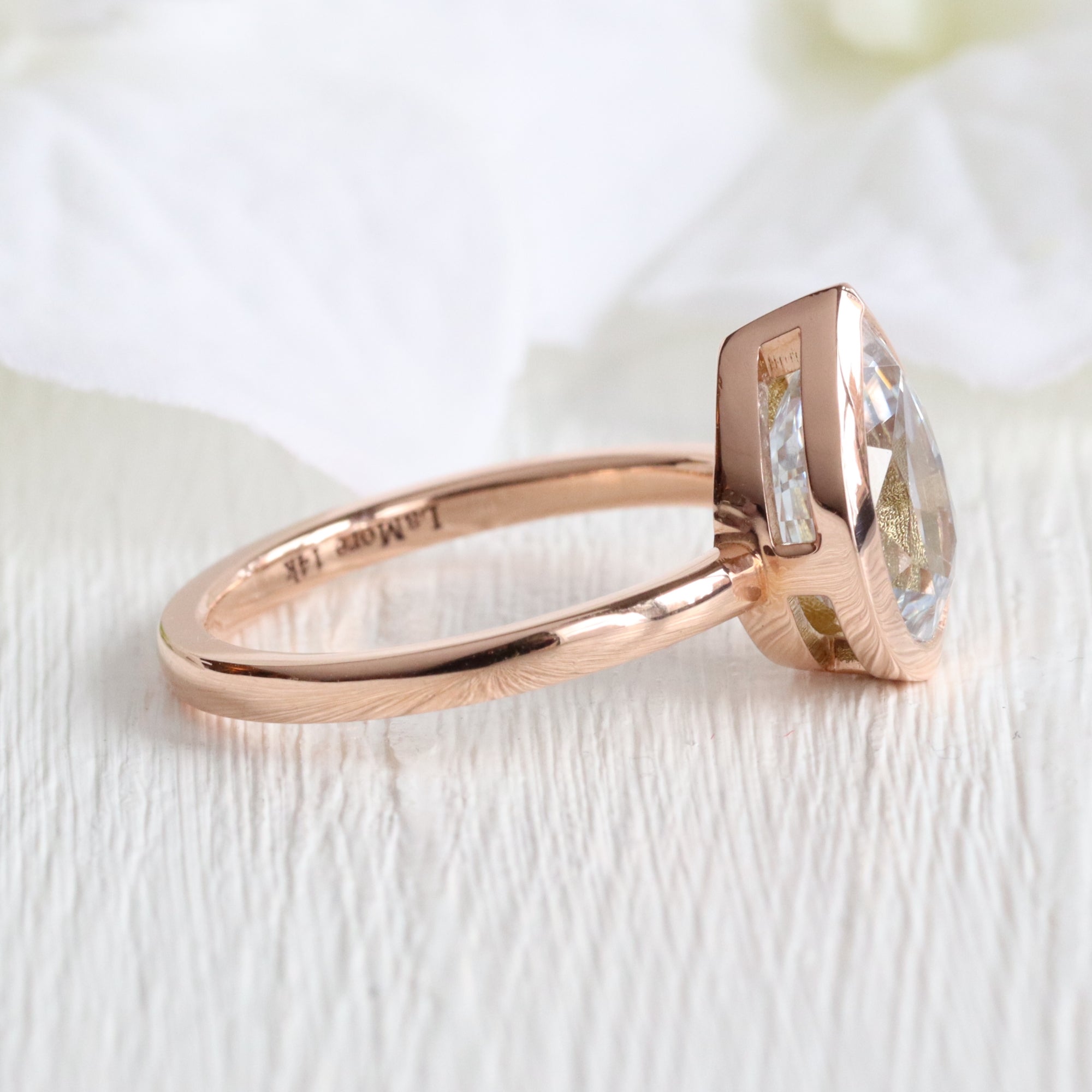 Pear aqua blue sapphire ring rose gold bezel solitaire ring la more design jewelry