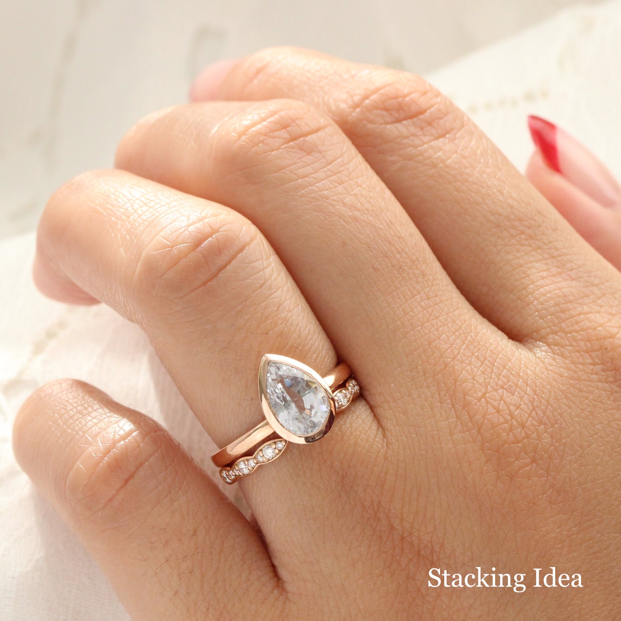 Pear aqua blue sapphire ring rose gold bezel solitaire ring la more design jewelry