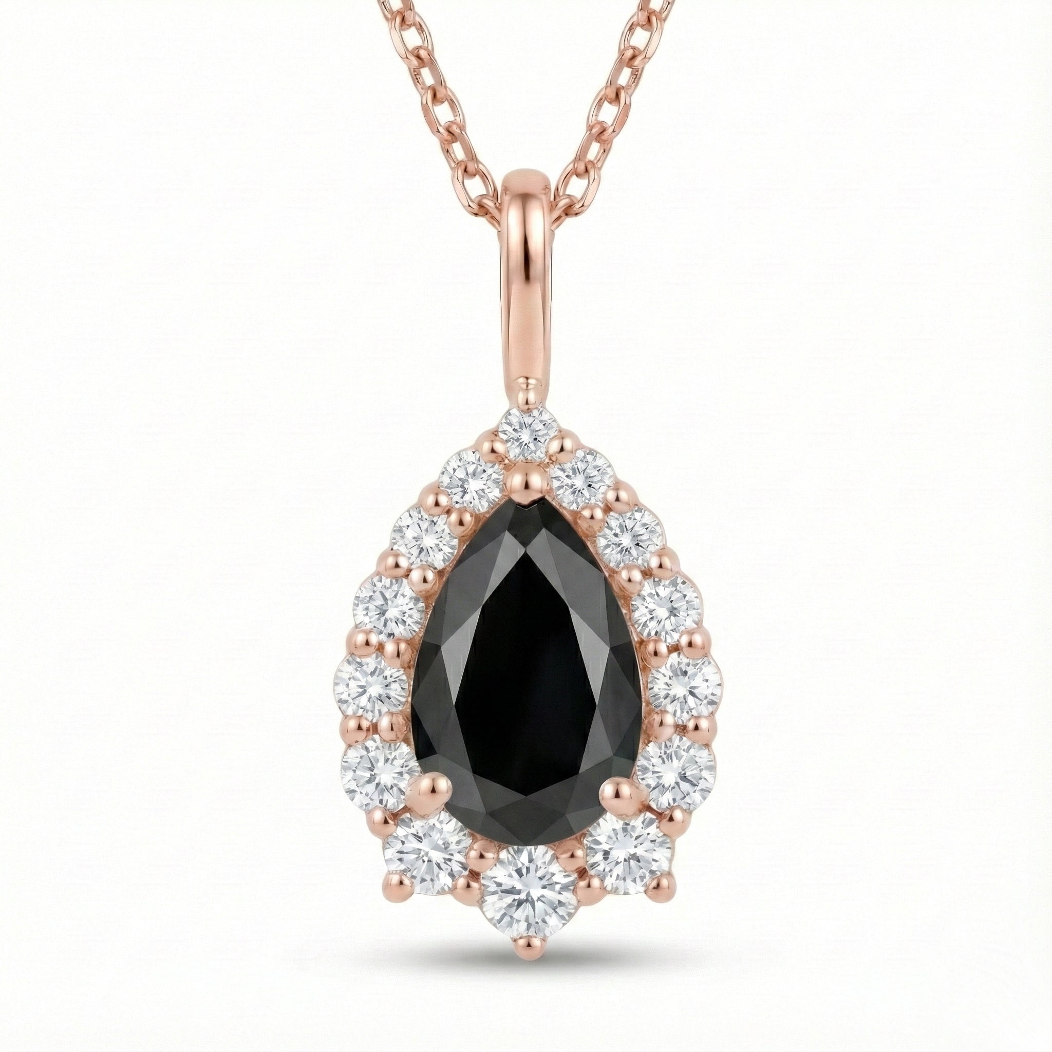 Pear black diamond necklace rose gold halo black diamond pendant gold chain la more design jewelry