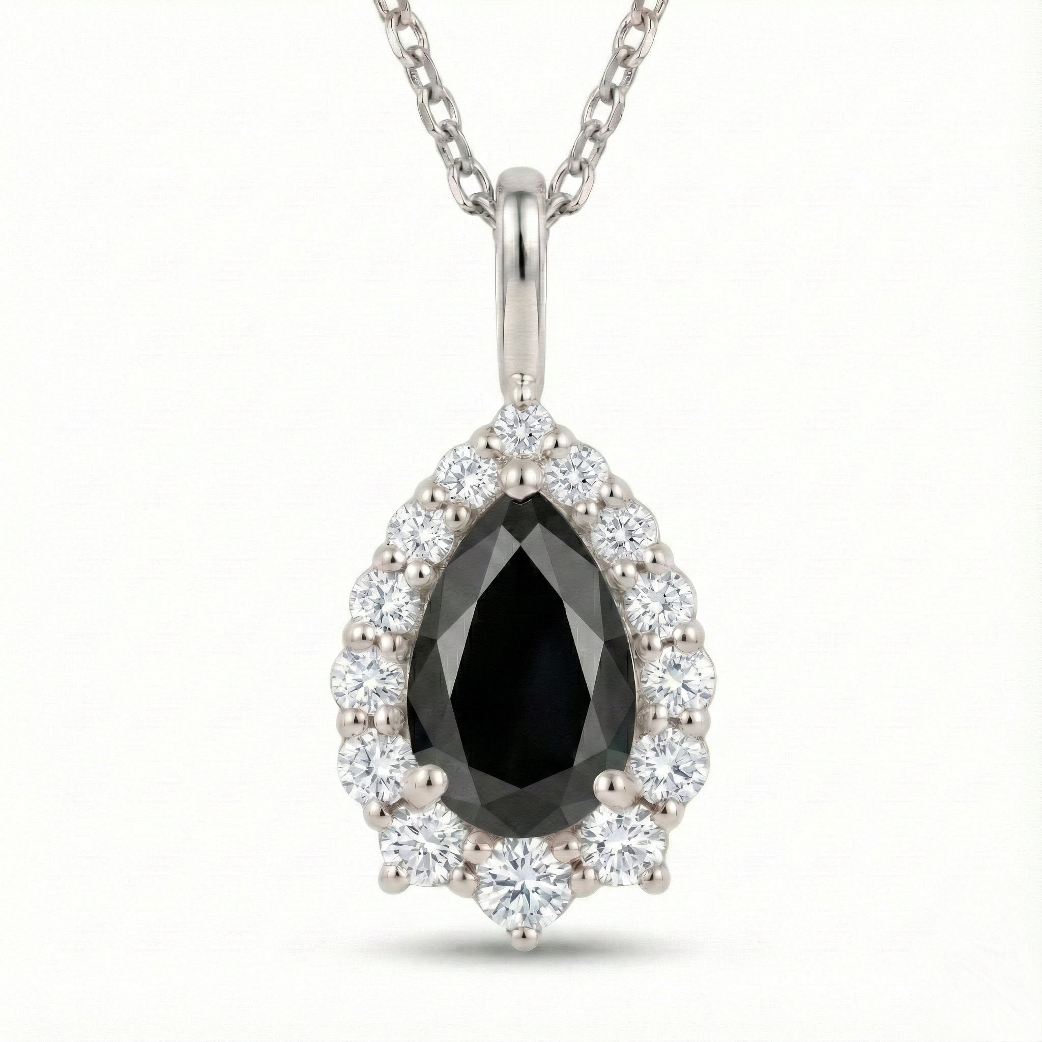 Pear black diamond necklace white gold halo black diamond pendant gold chain la more design jewelry