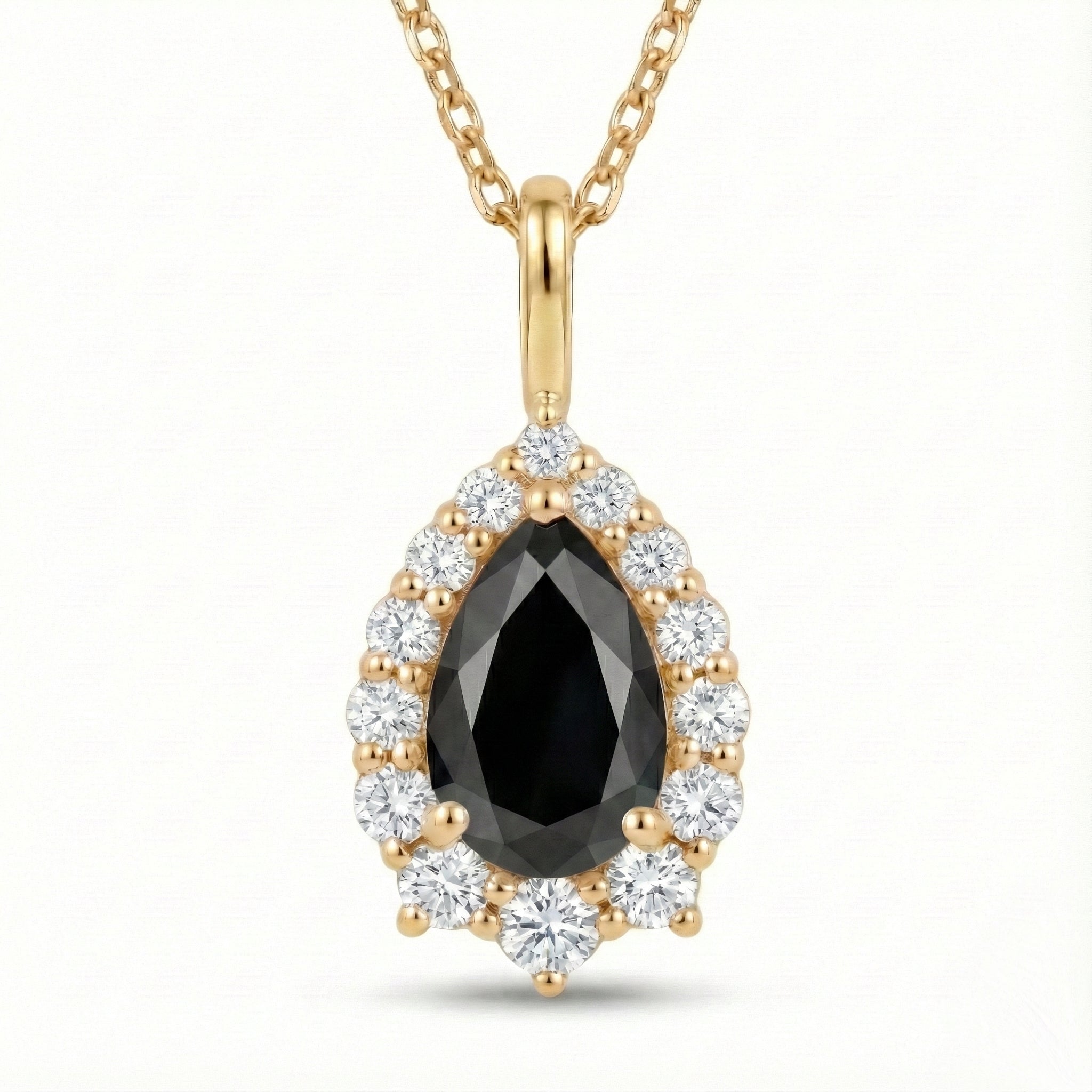 Pear black diamond necklace yellow gold halo black diamond pendant gold chain la more design jewelry
