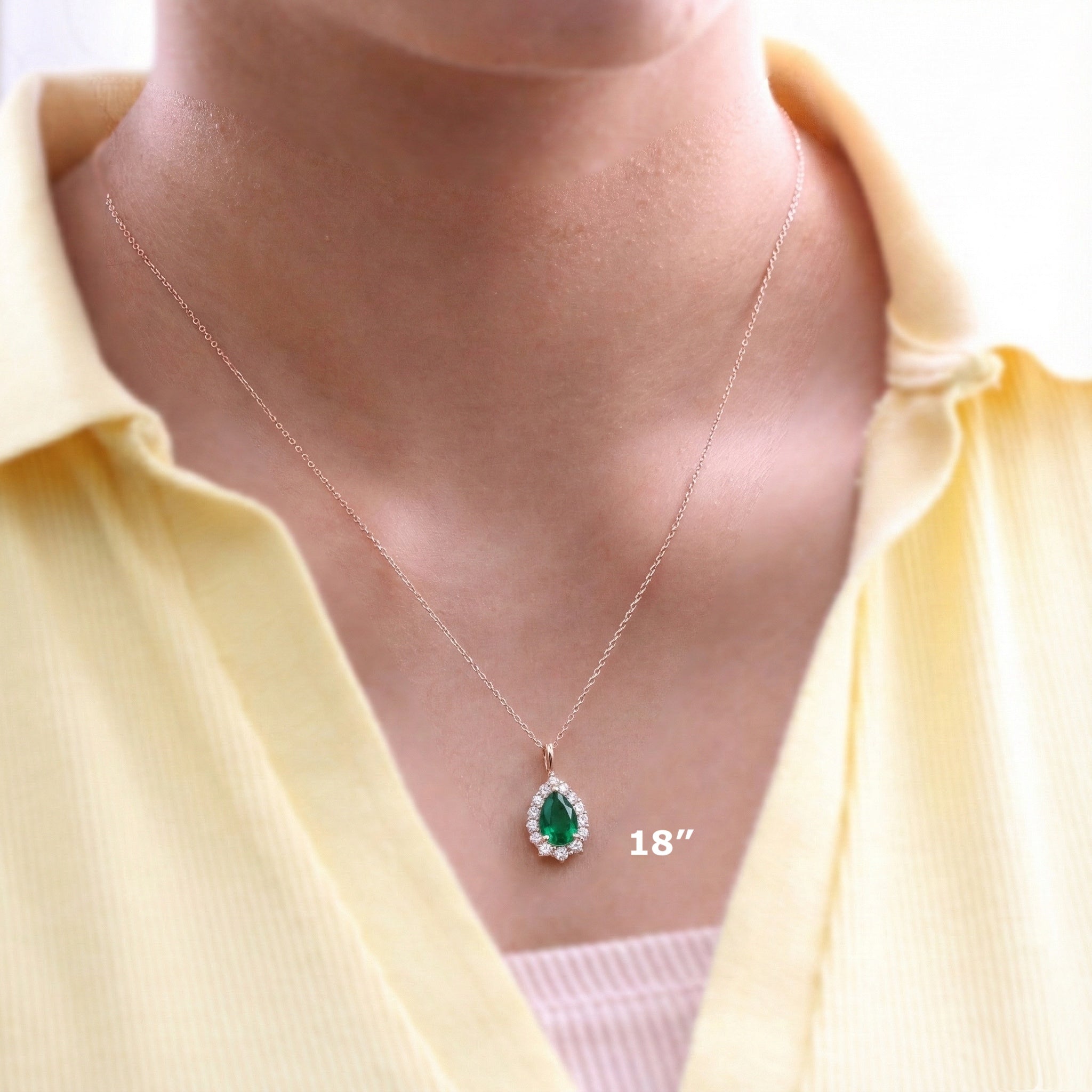 Pear emerald necklace rose gold halo diamond green emerald pendant gold chain la more design jewelry