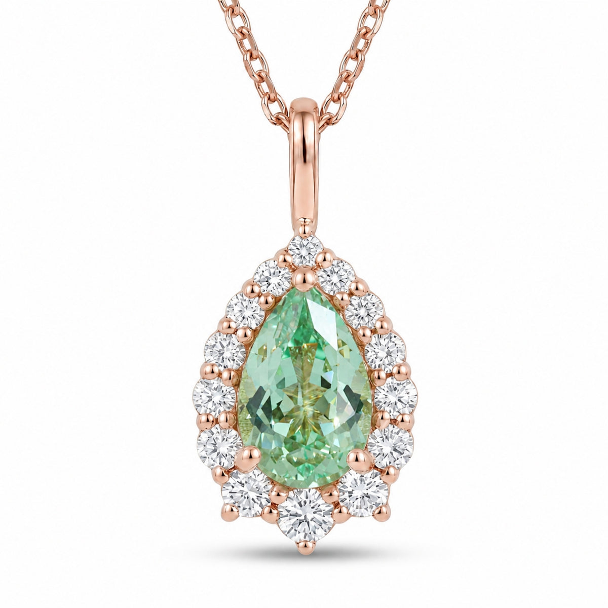 Pear green sapphire necklace rose gold halo diamond sapphire pendant gold chain la more design jewelry