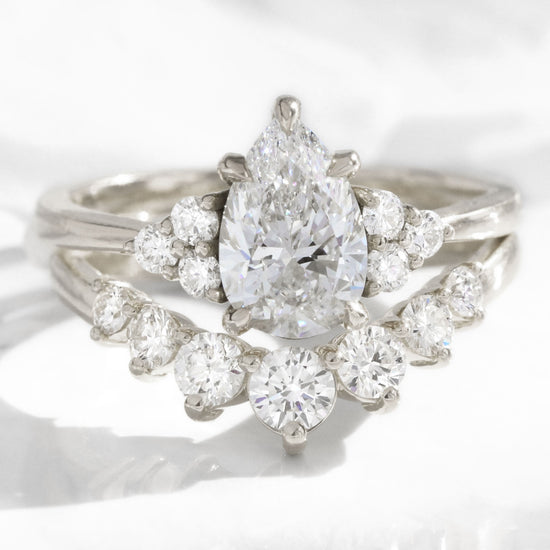 3 Stone Lab Created Diamond Ring Bridal Set Gold Pear Three Stone Ring ...