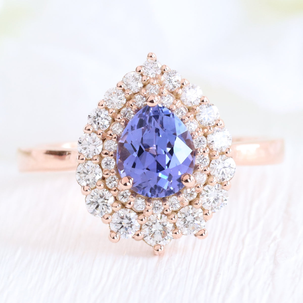 Pear lavender purple sapphire ring rose gold double halo diamond engagement ring la more design jewelry