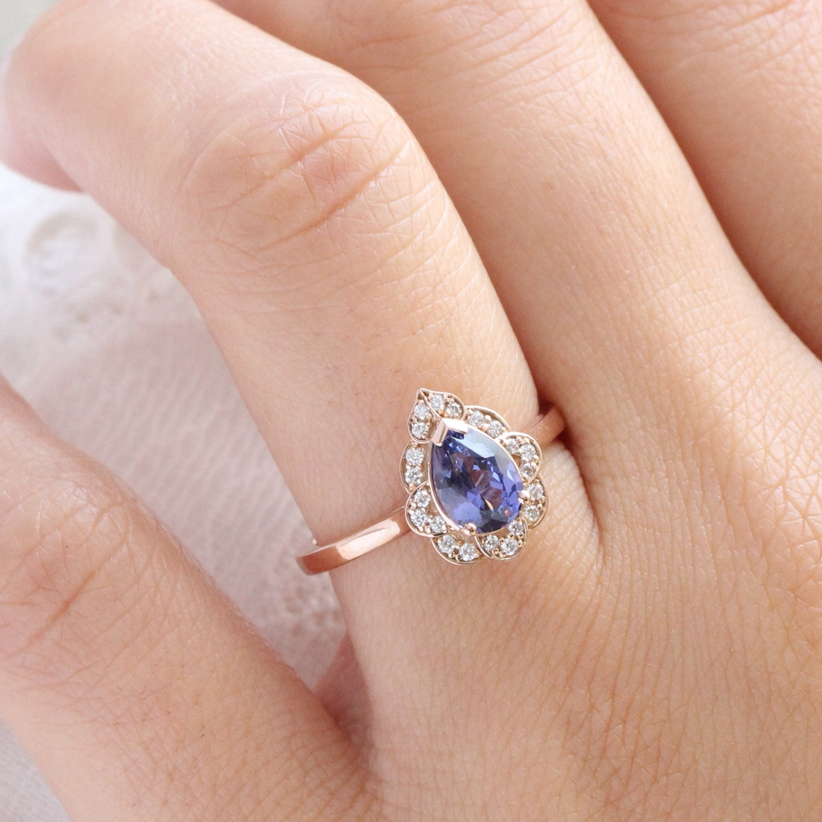Pear lavender purple sapphire ring rose gold vintage floral sapphire diamond ring la more design jewelry