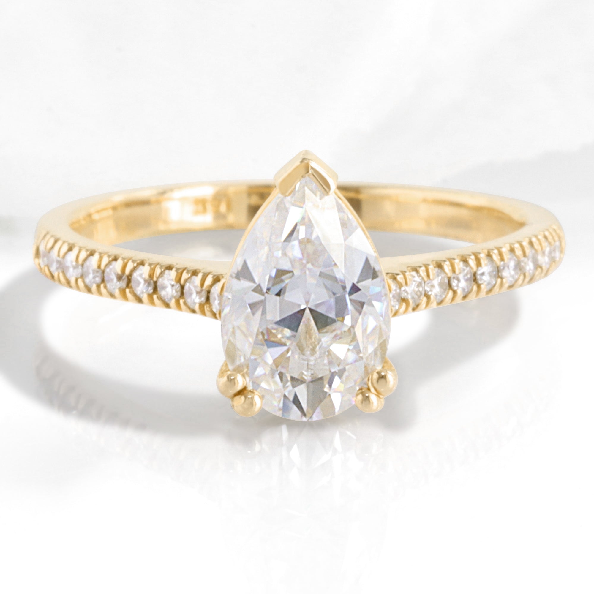 Pear moissanite diamond engagement ring yellow gold solitaire moissanite ring la more design jewelry