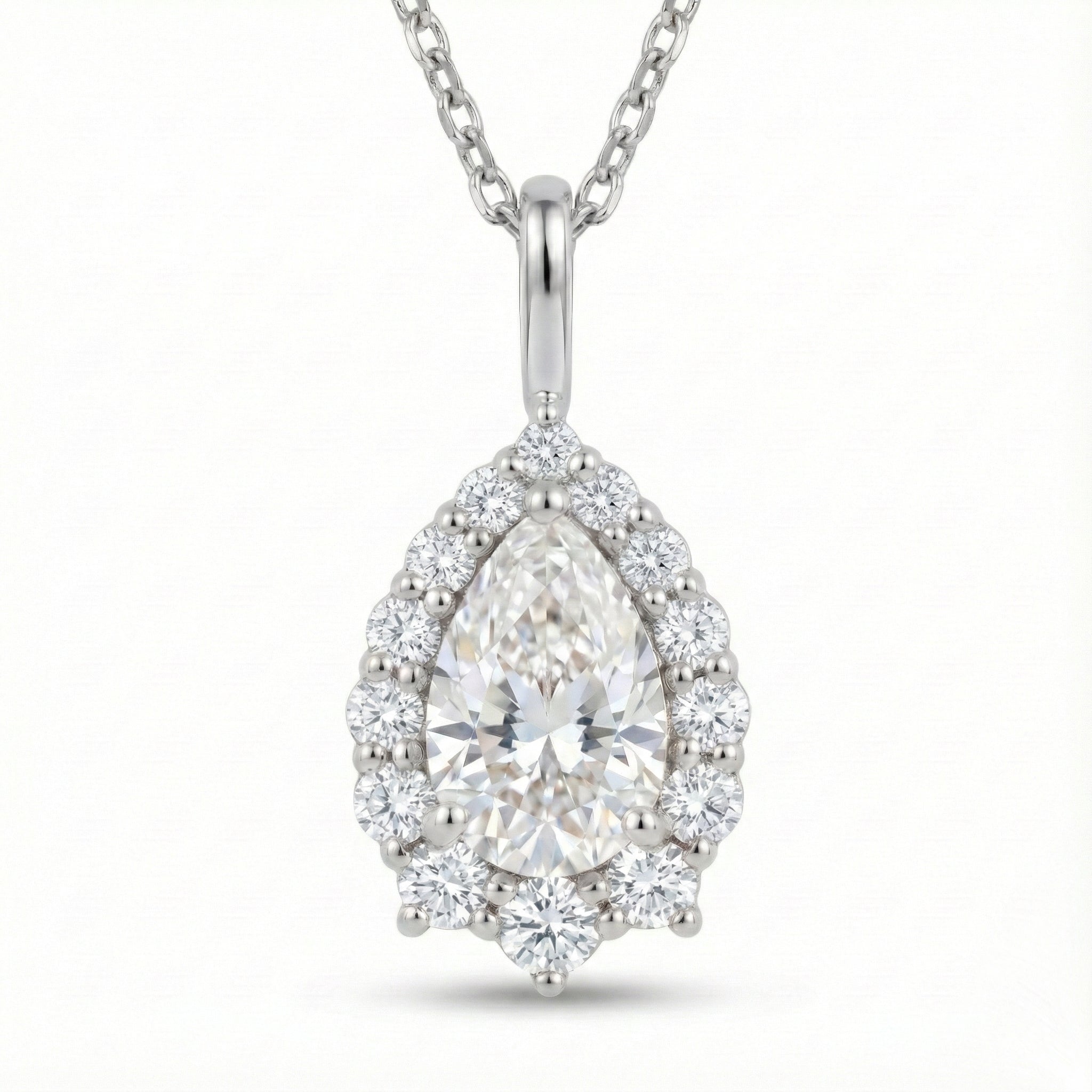 Pear moissanite necklace white gold halo diamond moissanite pendant gold chain la more design jewelry