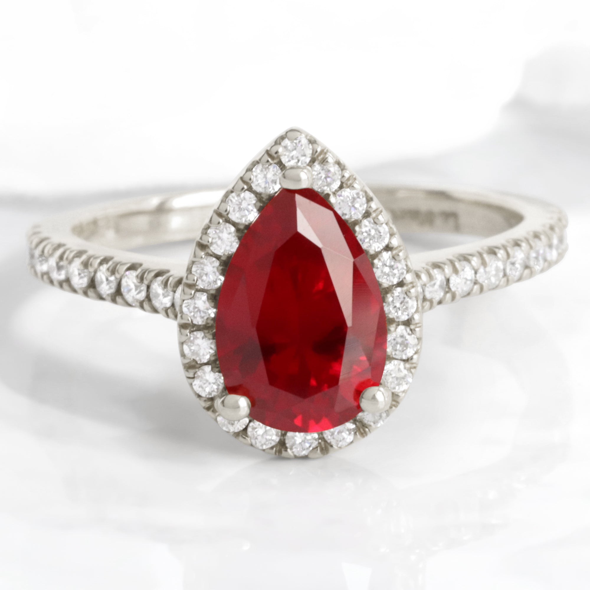 Pear ruby engagement ring white gold ruby halo diamond ring la more design jewelry
