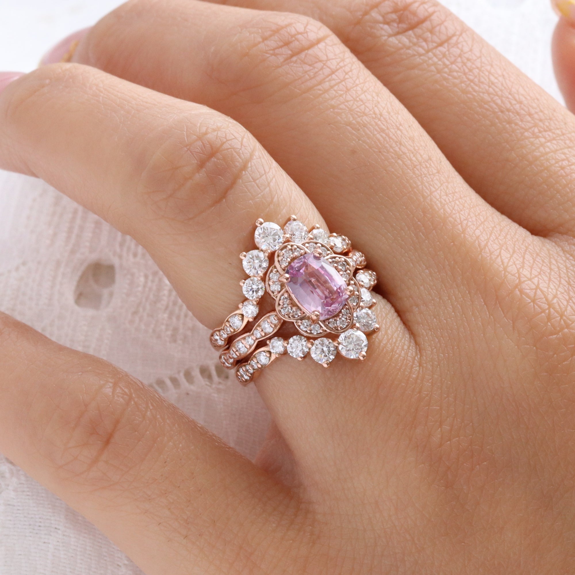 Pink sapphire ring rose gold vintage floral oval rosy pink sapphire diamond engagement ring la more design jewelry