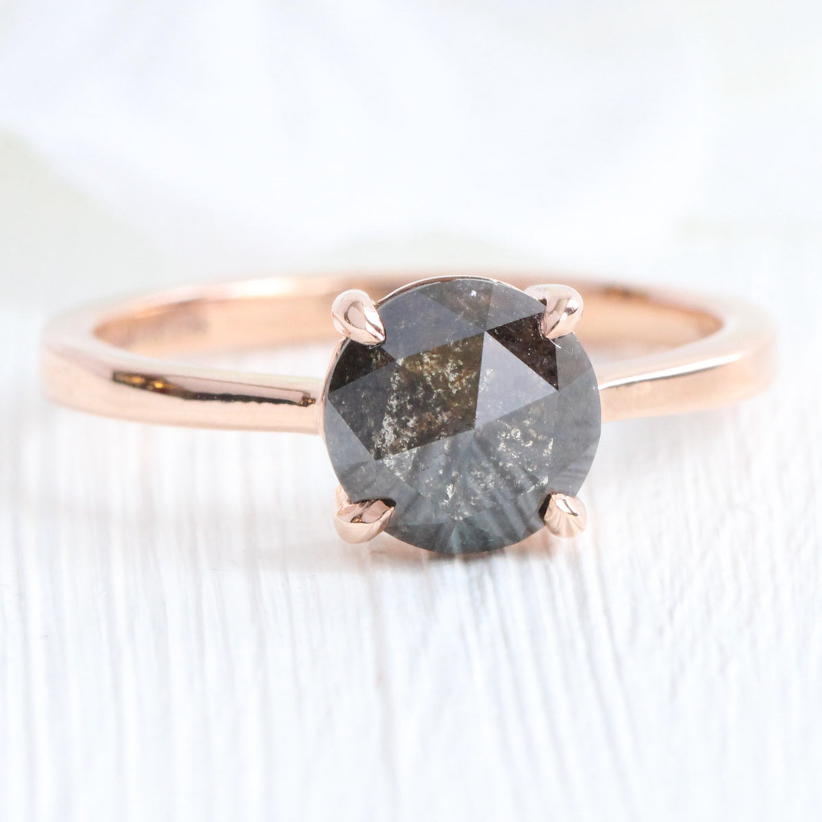 Rose cut dark salt and pepper diamond ring rose gold solitaire grey diamond ring la more design jewelry