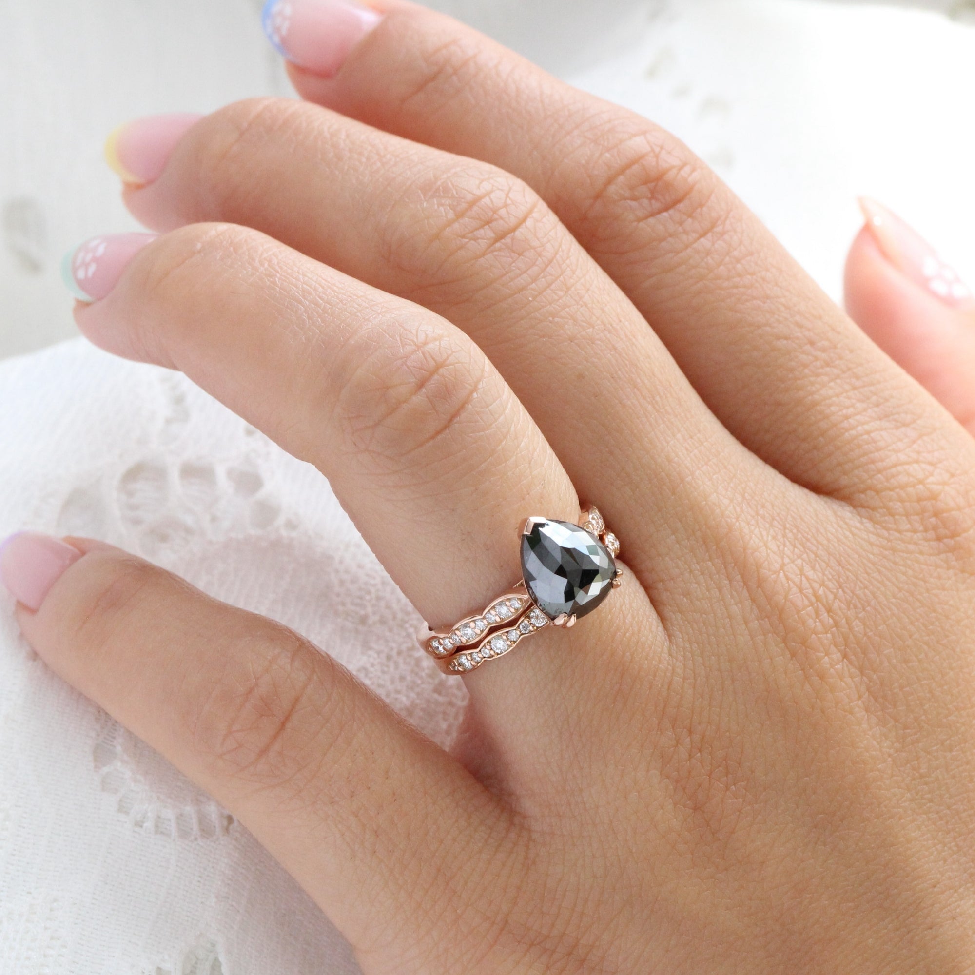 Rose cut black diamond engagement ring hotsell