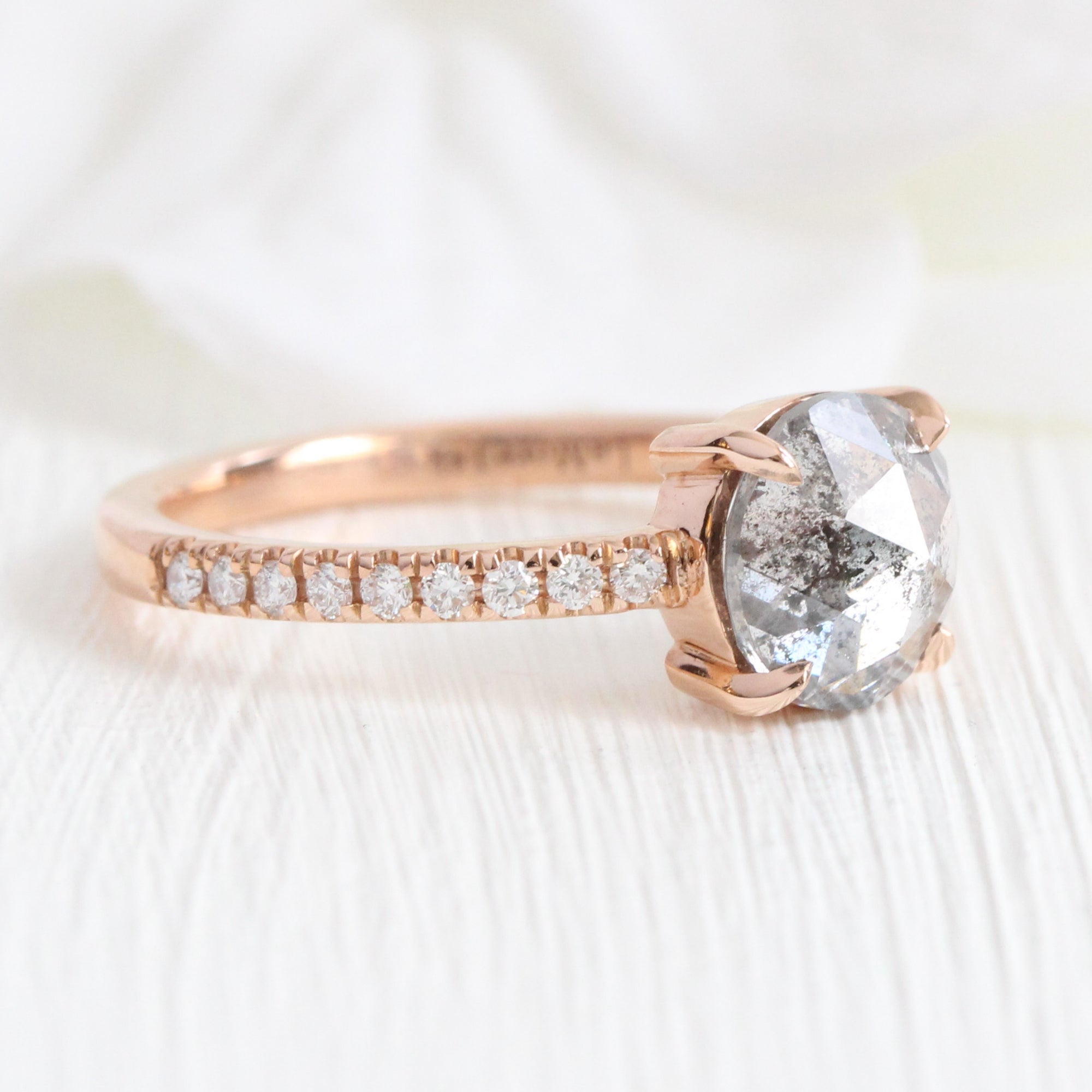 Rose cut salt and pepper diamond ring rose gold solitaire grey diamond pave ring la more design jewelry