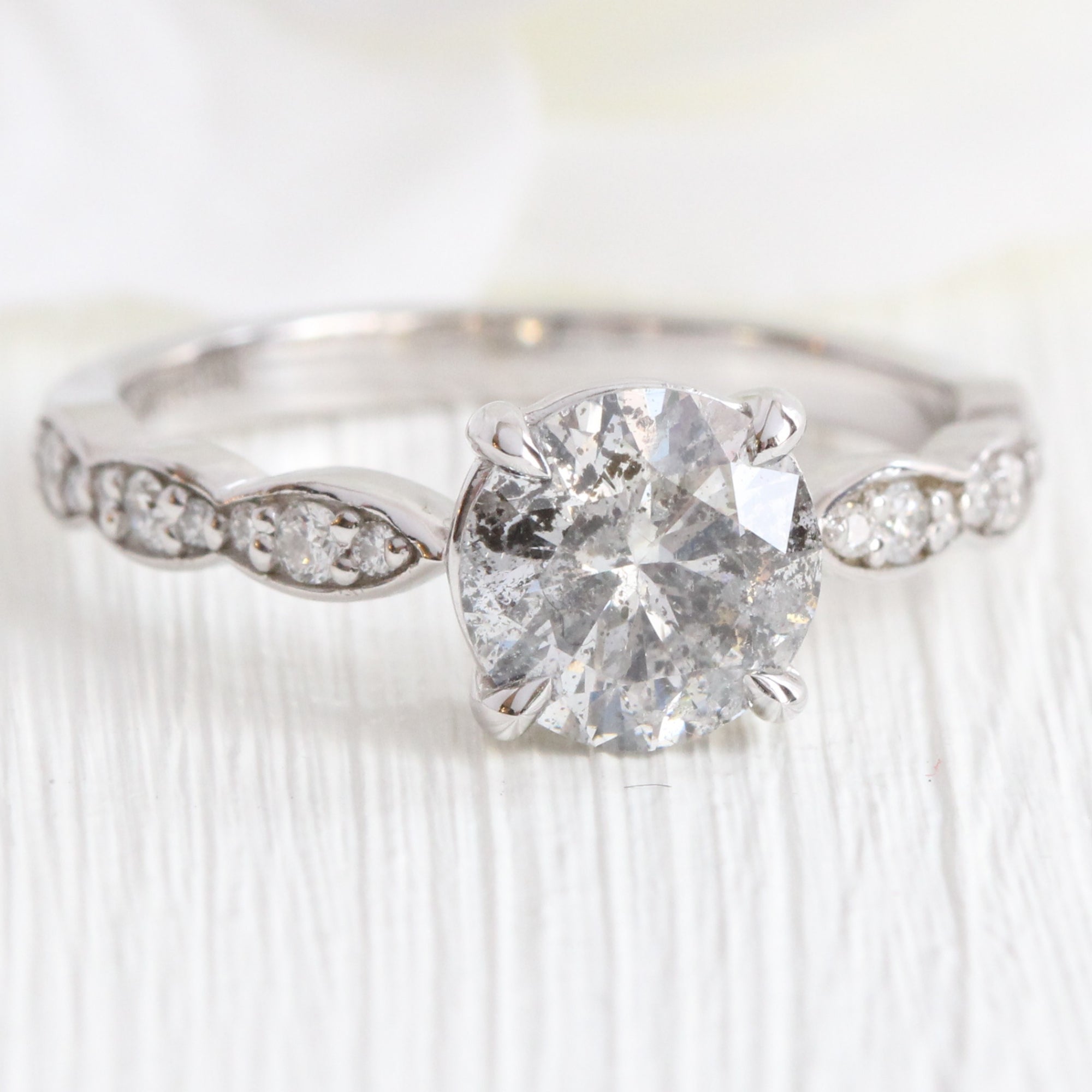 Round salt and pepper diamond ring white gold grey diamond solitaire ring la more design jewelry