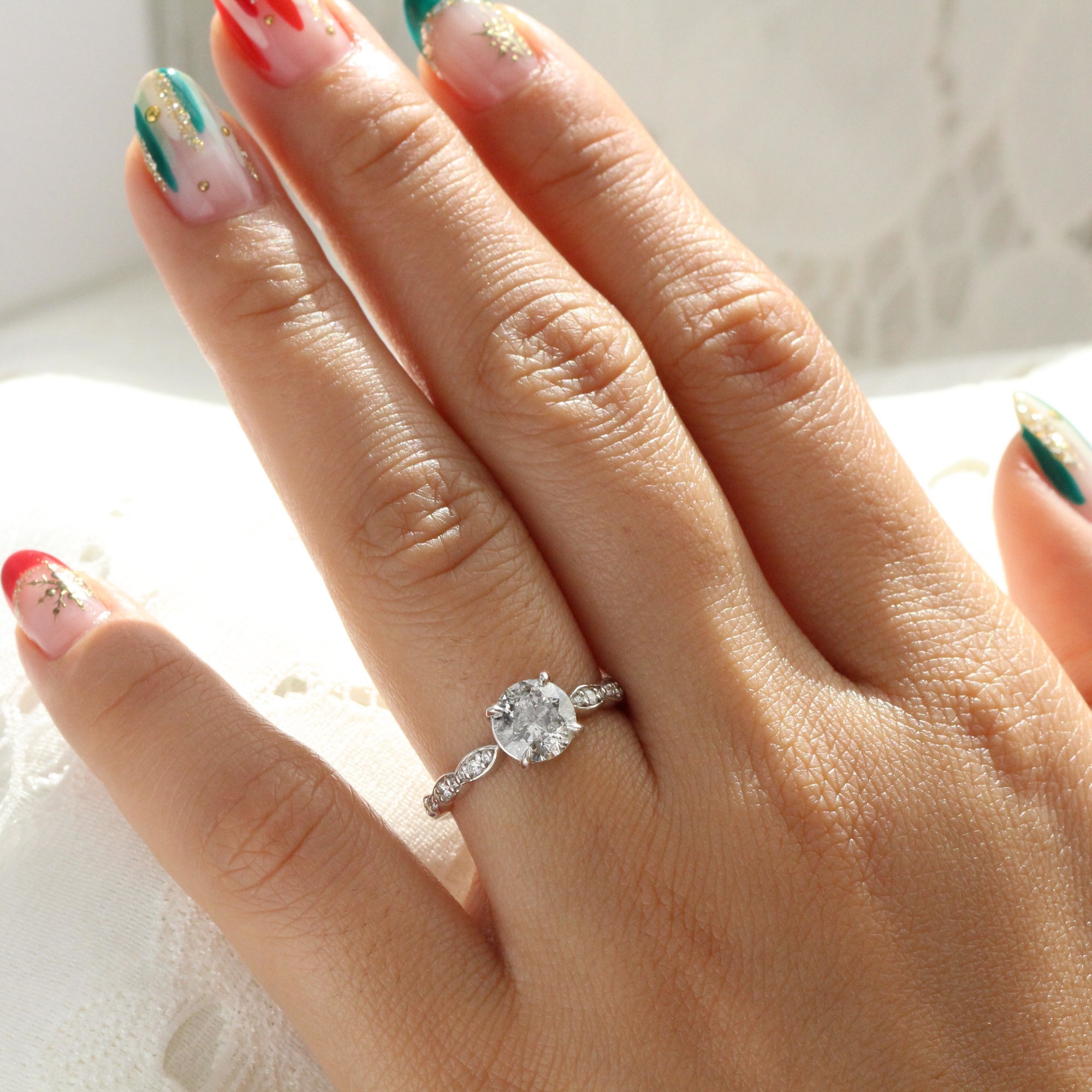 Round salt and pepper diamond ring white gold grey diamond solitaire ring la more design jewelry