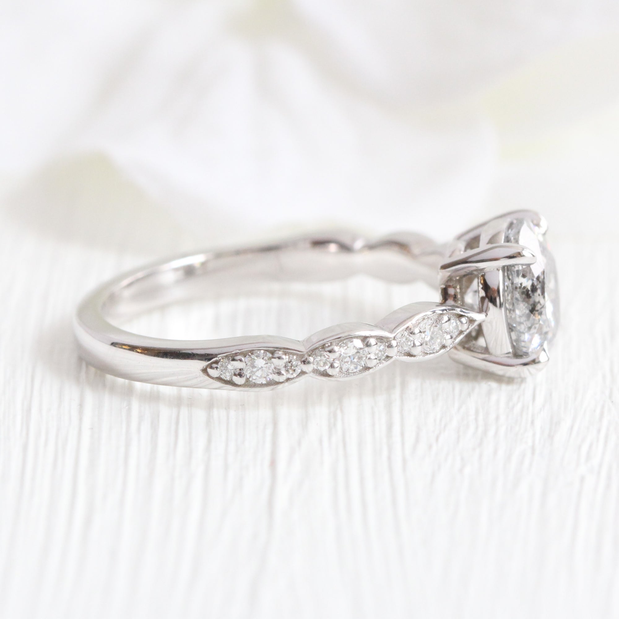 Round salt and pepper diamond ring white gold grey diamond solitaire ring la more design jewelry