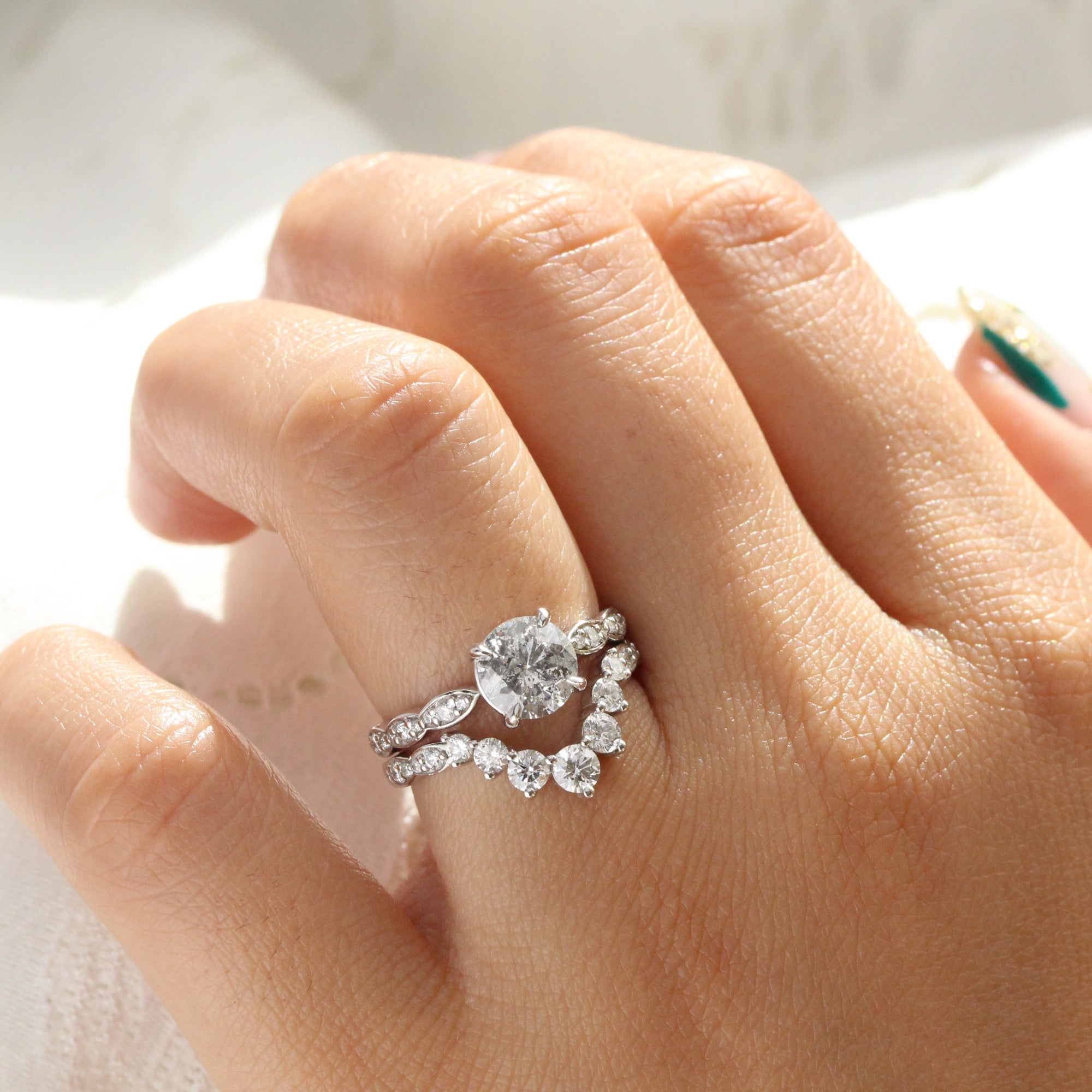 Round salt and pepper diamond ring white gold grey diamond solitaire ring la more design jewelry