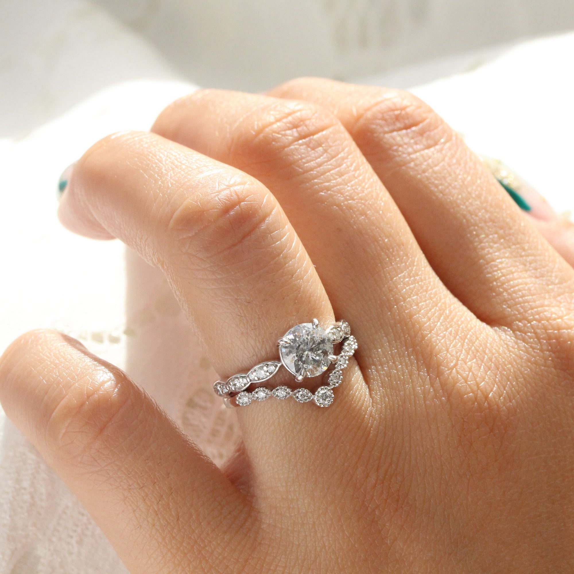 Round salt and pepper diamond ring white gold grey diamond solitaire ring la more design jewelry