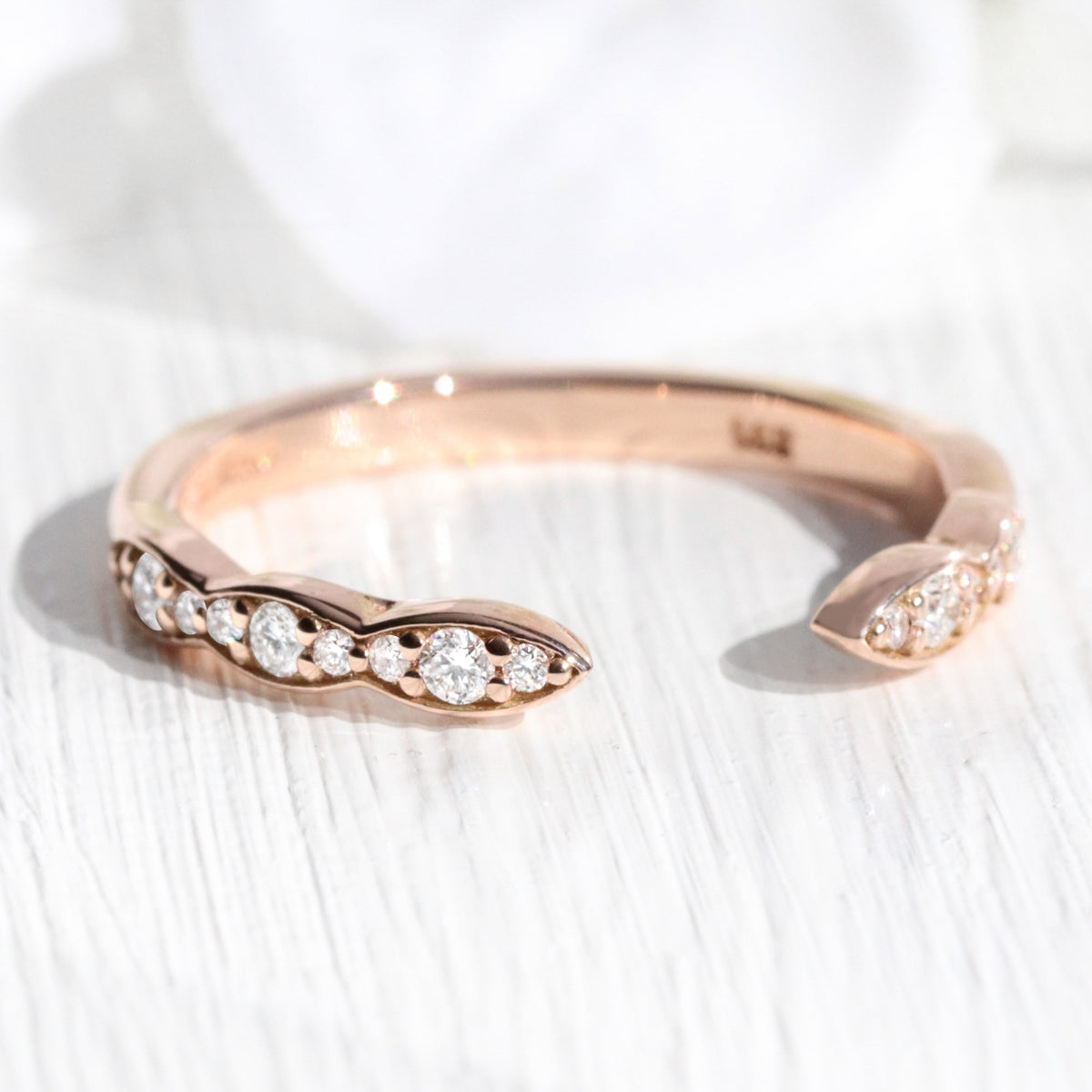 Scalloped diamond wedding ring rose gold open shank band la more design jewelry