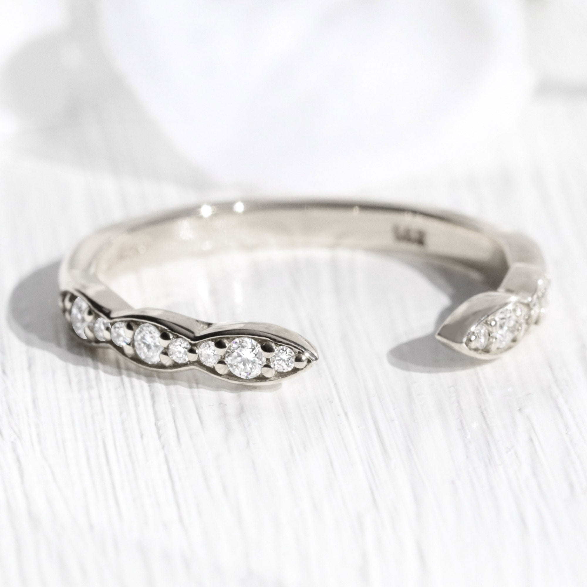Scalloped diamond wedding ring white gold open shank band la more design jewelry