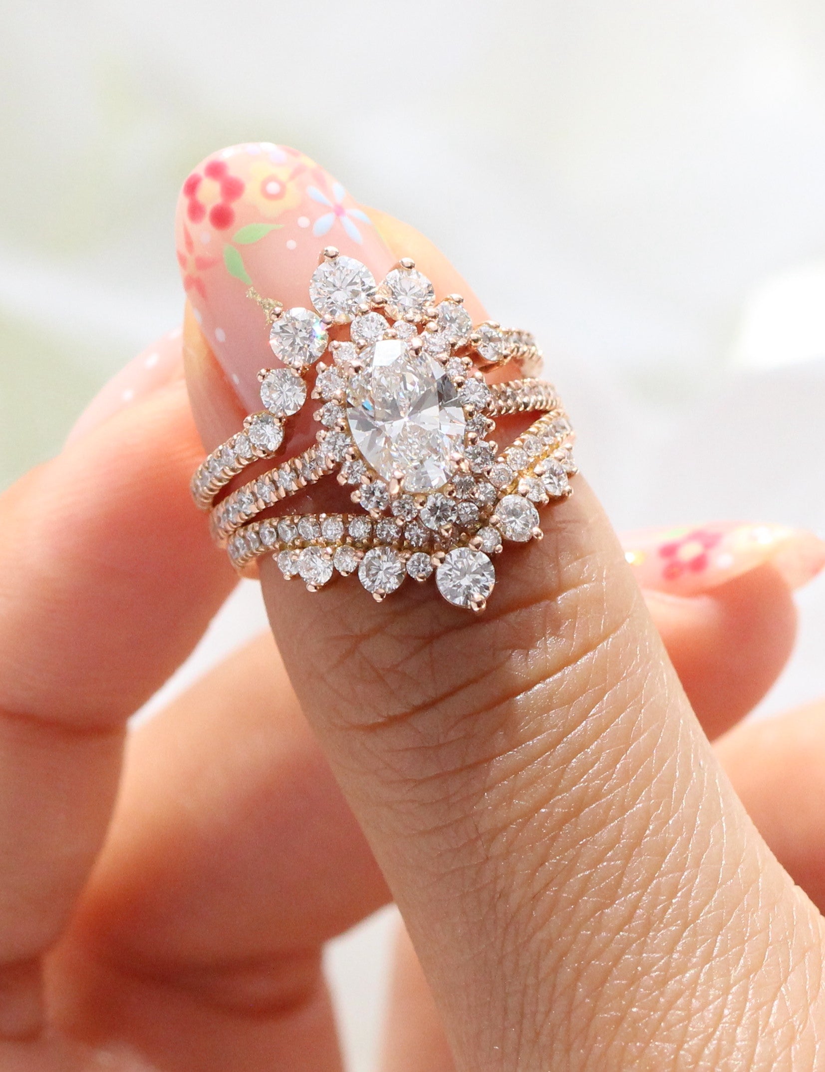 Unique bridal ring sets, engagement and wedding ring set, bridal wedding ring sets, bridal stacking rings, stackable bridal rings La More Design Jewelry