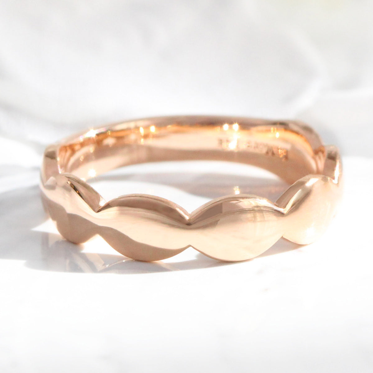 Unique gender neutral wedding ring, scalloped wedding band rose gold wide wedding band la more design jewelry