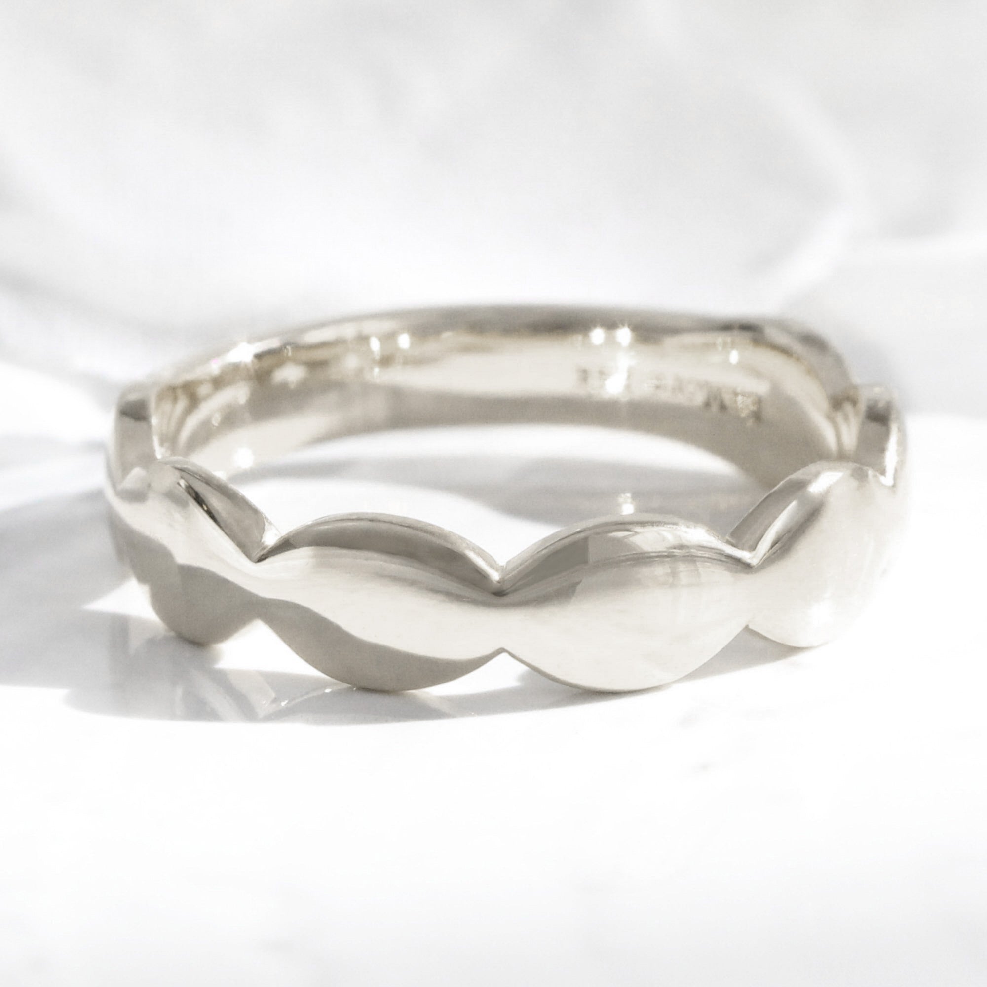 Unique gender neutral wedding ring, scalloped wedding band white gold wide wedding band la more design jewelry