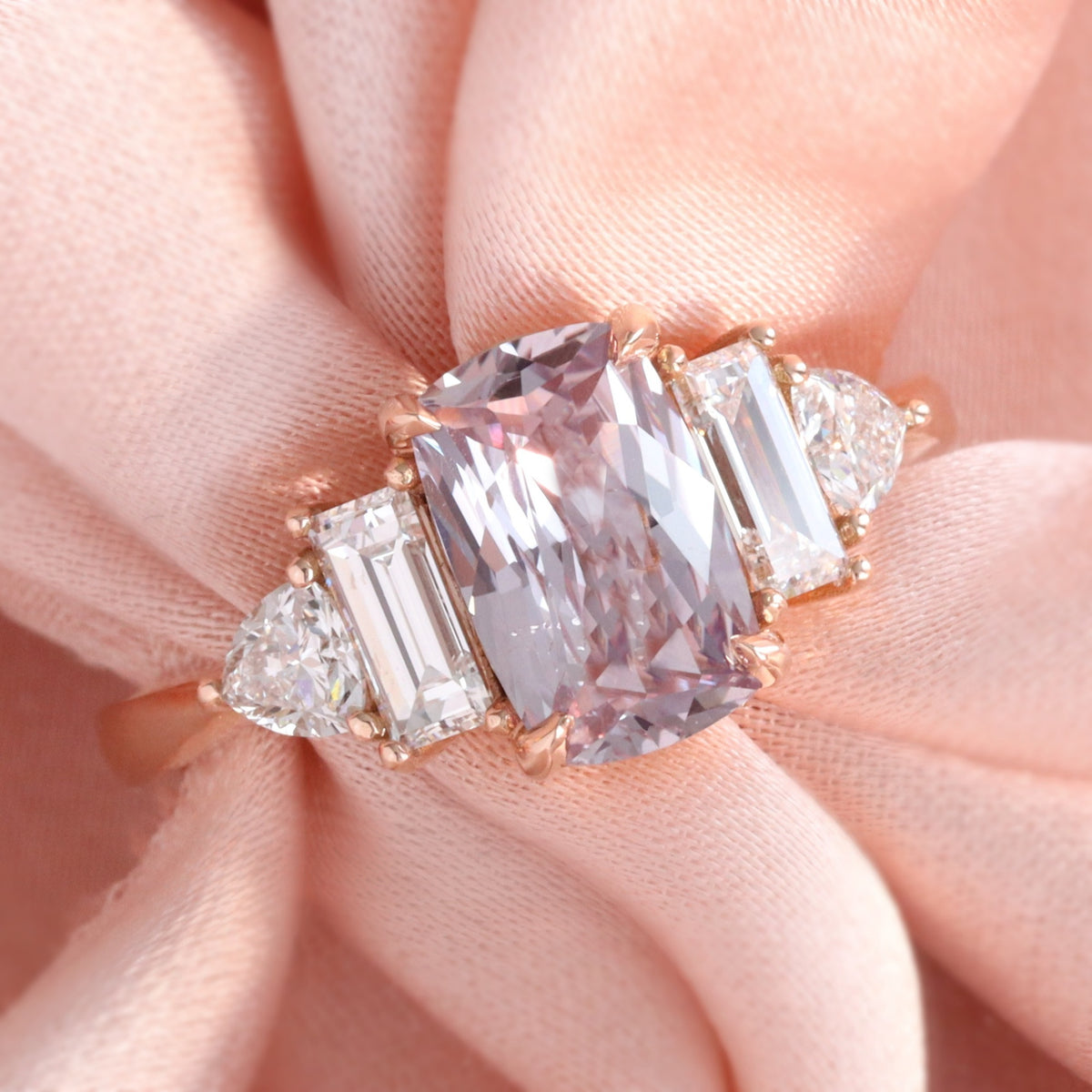 elongated cushion lavender sapphire ring rose gold unique sapphire engagement ring sapphire diamond 5 stone ring la more design jewelry