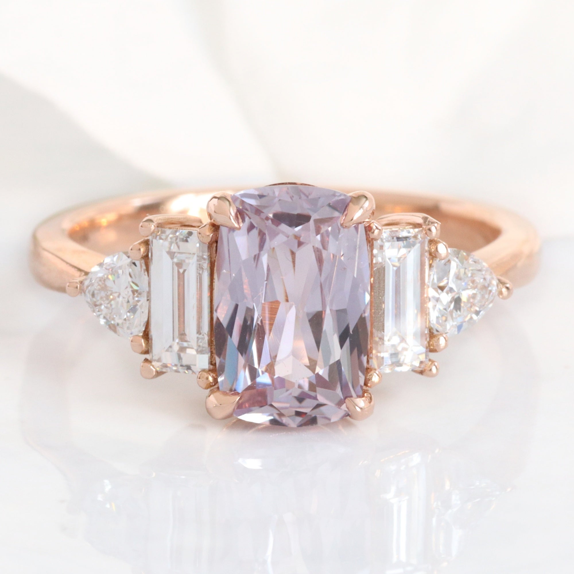 elongated cushion lavender sapphire ring rose gold unique sapphire engagement ring sapphire diamond 5 stone ring la more design jewelry