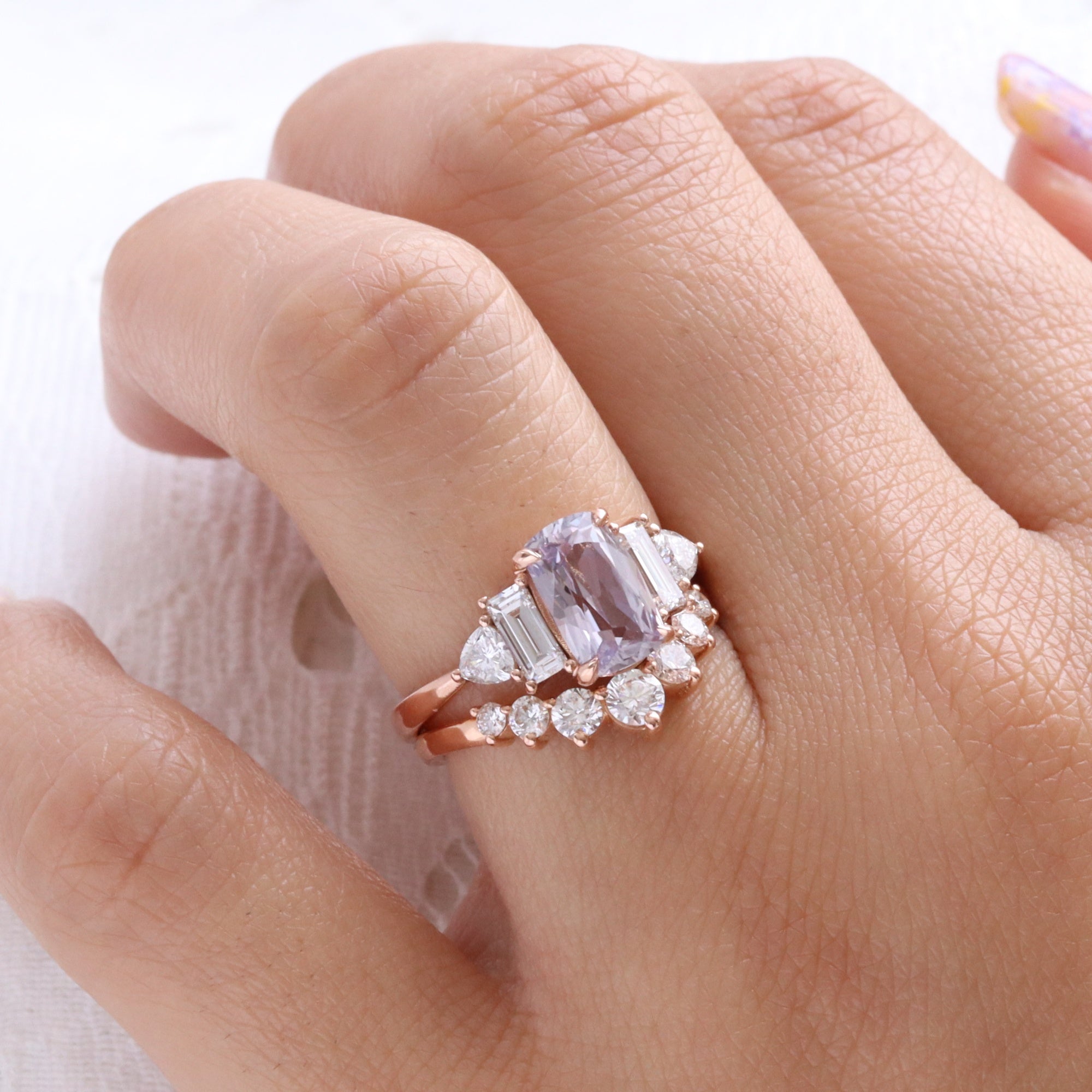 elongated cushion lavender sapphire ring rose gold unique sapphire engagement ring sapphire diamond 5 stone ring la more design jewelry