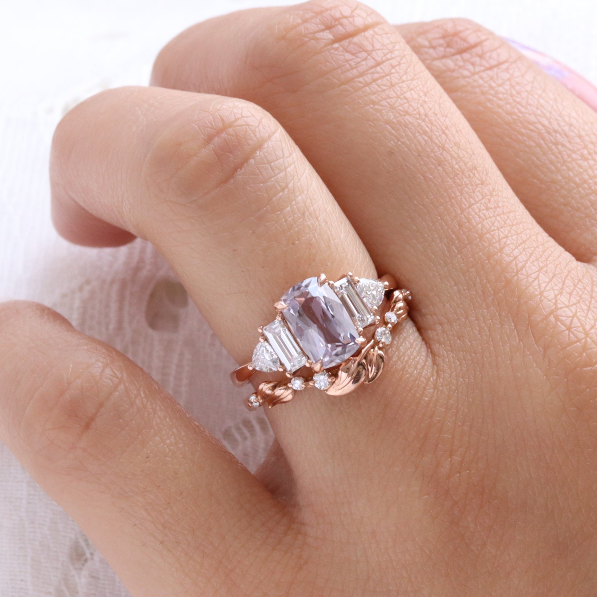 elongated cushion lavender sapphire ring rose gold unique sapphire engagement ring sapphire diamond 5 stone ring la more design jewelry