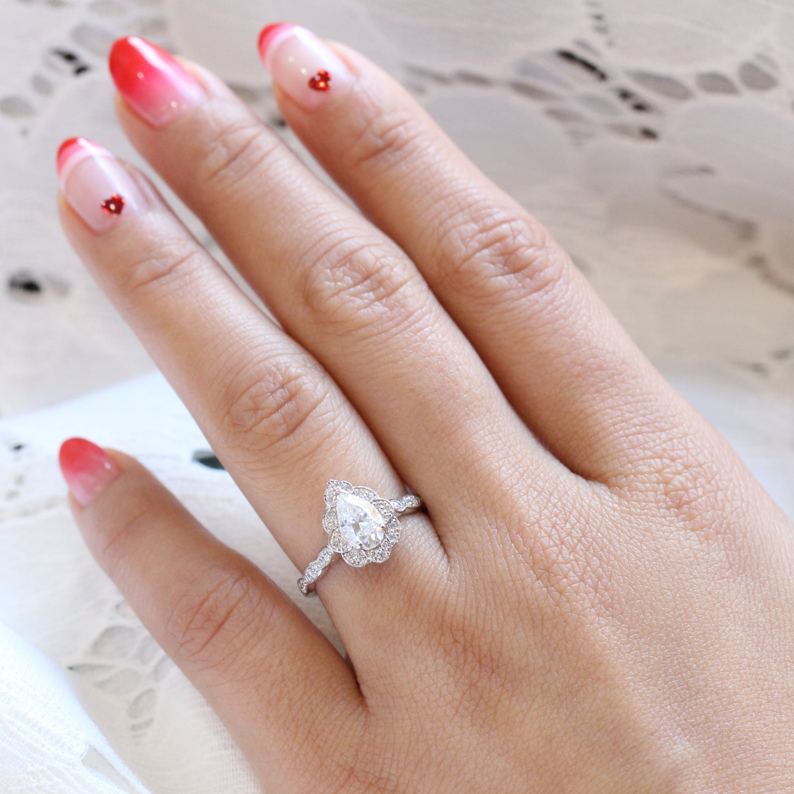 Pear moissanite engagement ring gold vintage halo diamond moissanite ring la more design jewelry