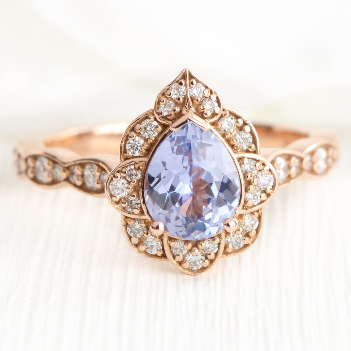 Vintage style lavender pear sapphire ring rose gold sapphire diamond ring la more design jewelry