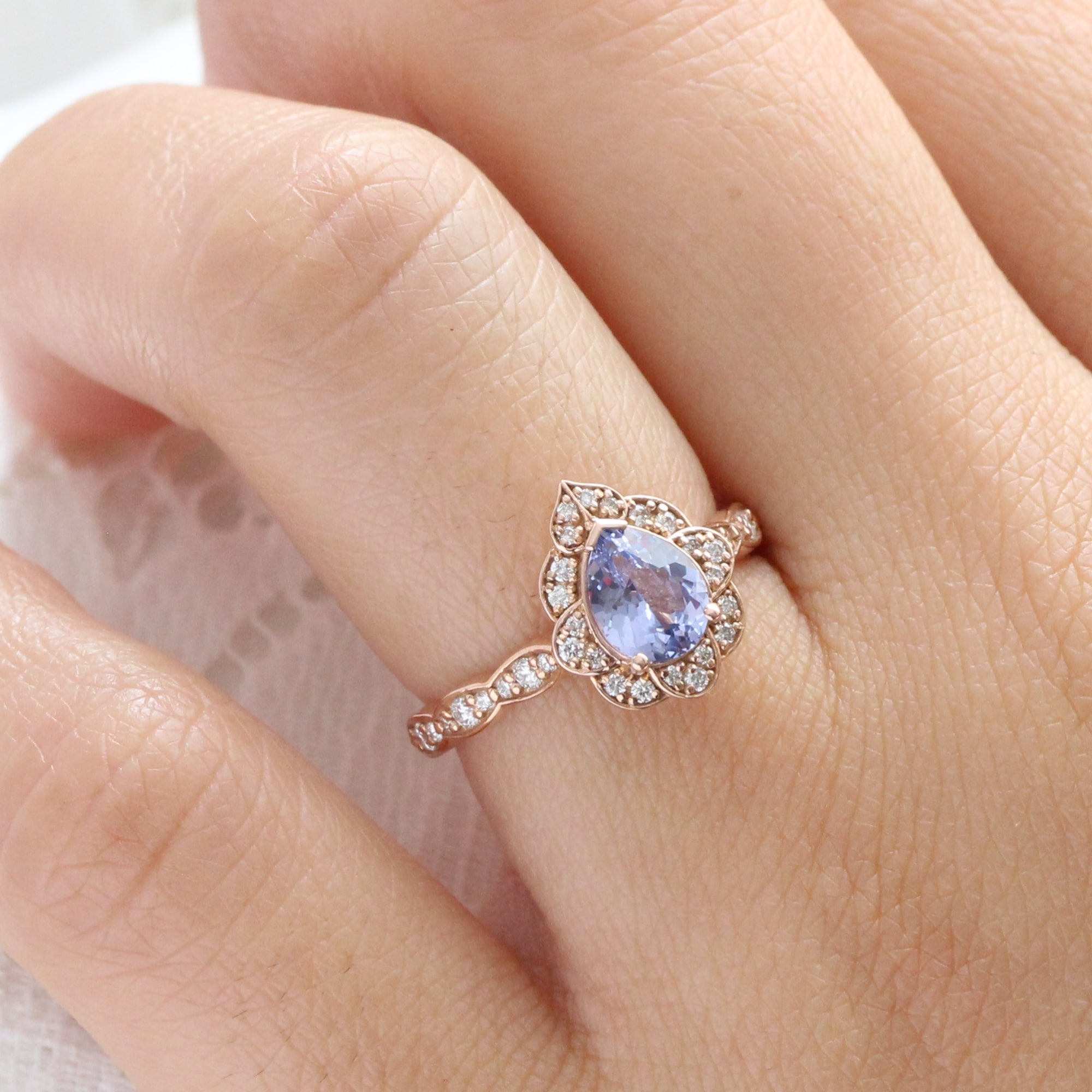 Vintage style lavender pear sapphire ring rose gold sapphire diamond ring la more design jewelry