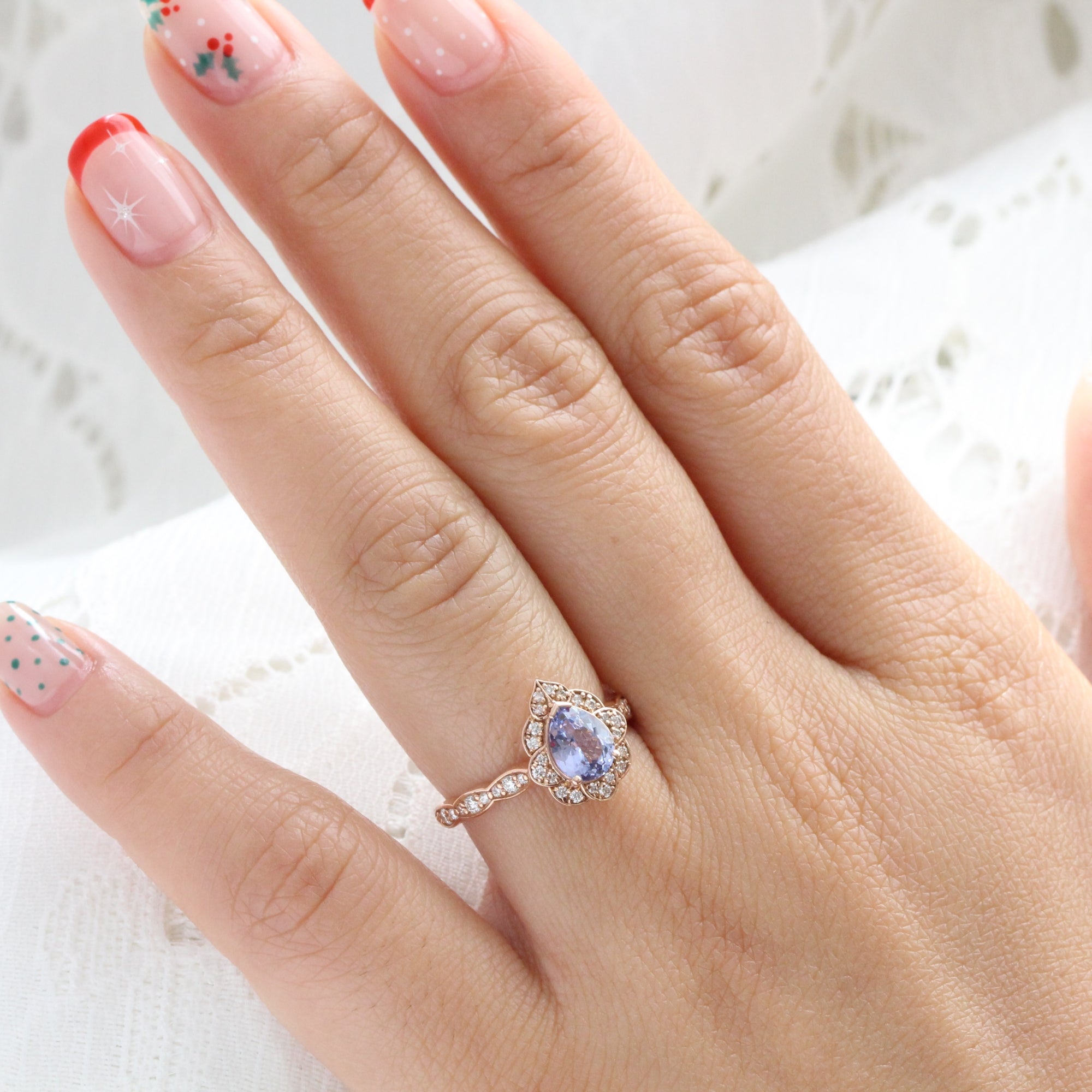 Vintage style lavender pear sapphire ring rose gold sapphire diamond ring la more design jewelry