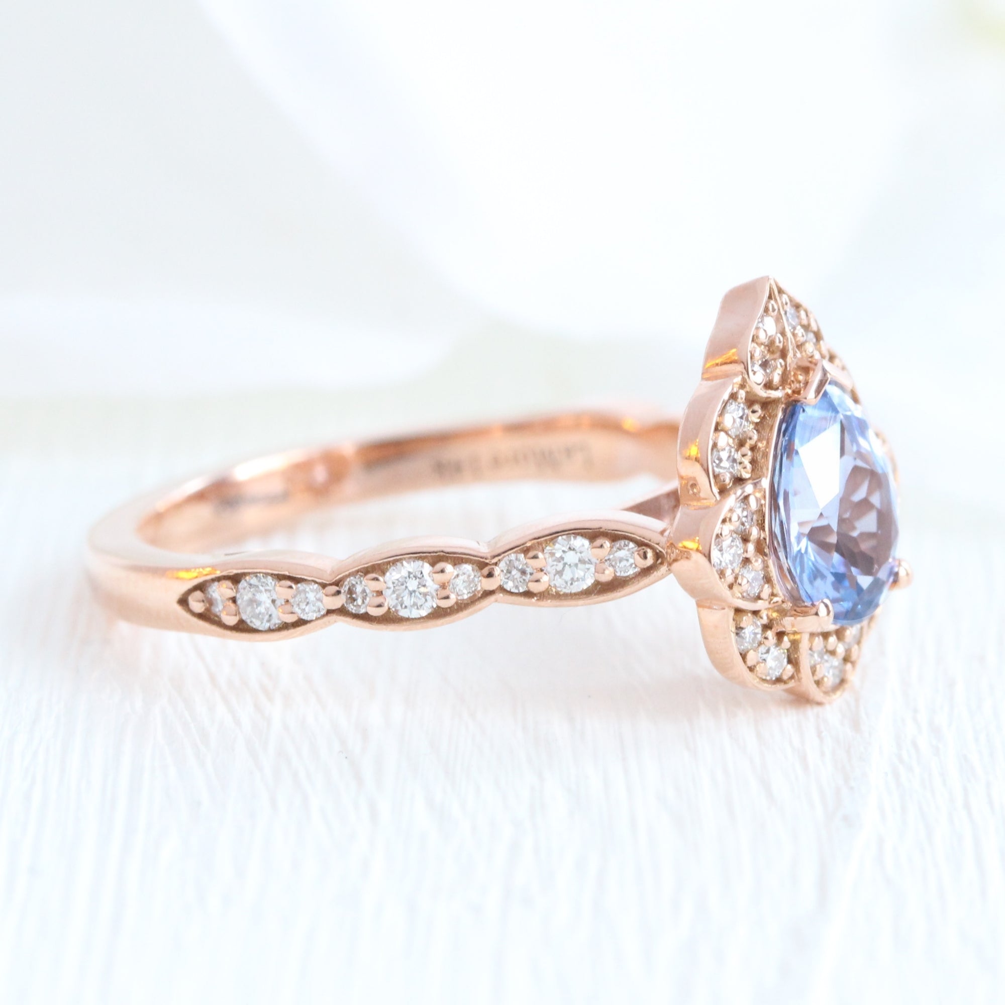 Vintage style lavender pear sapphire ring rose gold sapphire diamond ring la more design jewelry