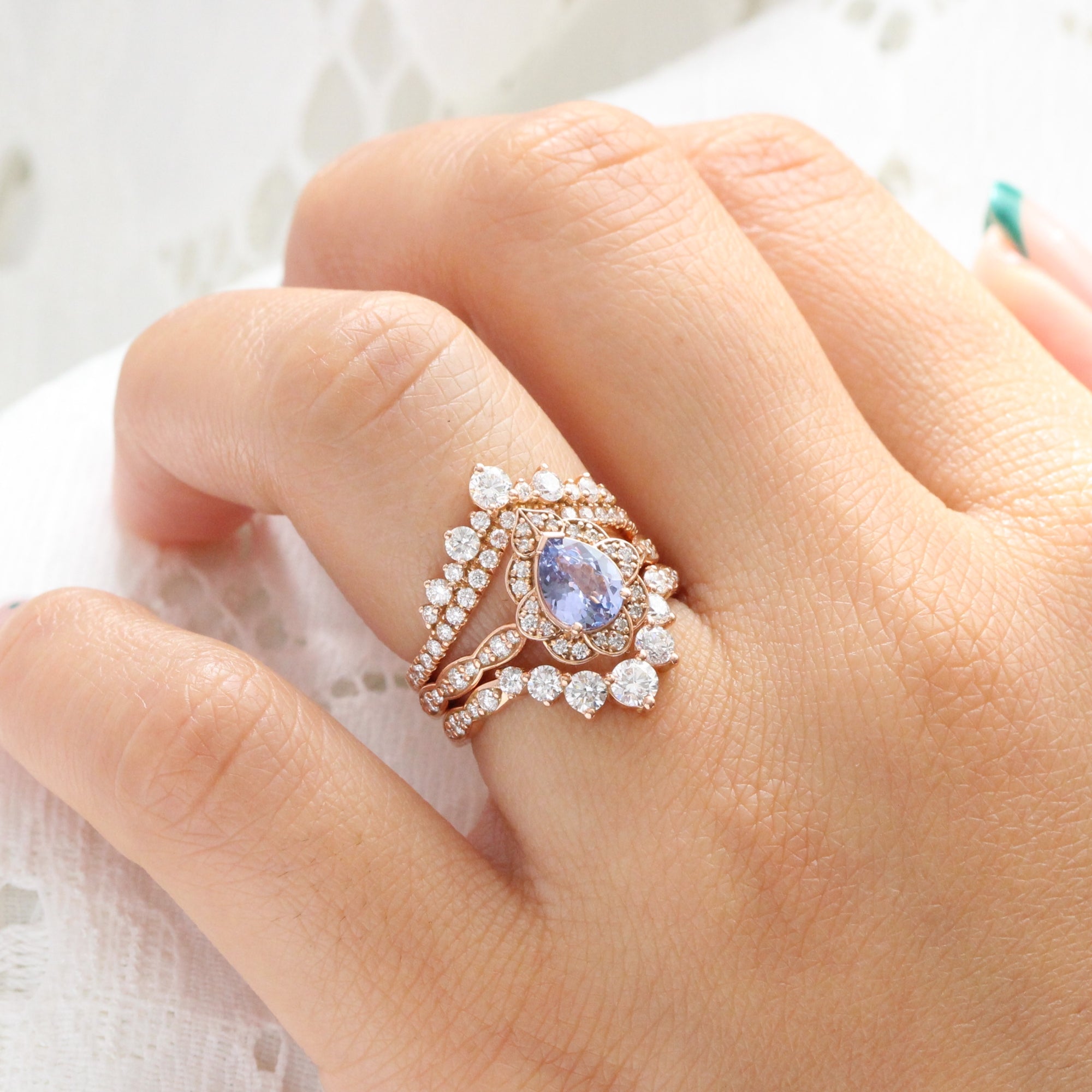 Vintage style lavender pear sapphire ring rose gold sapphire diamond ring la more design jewelry