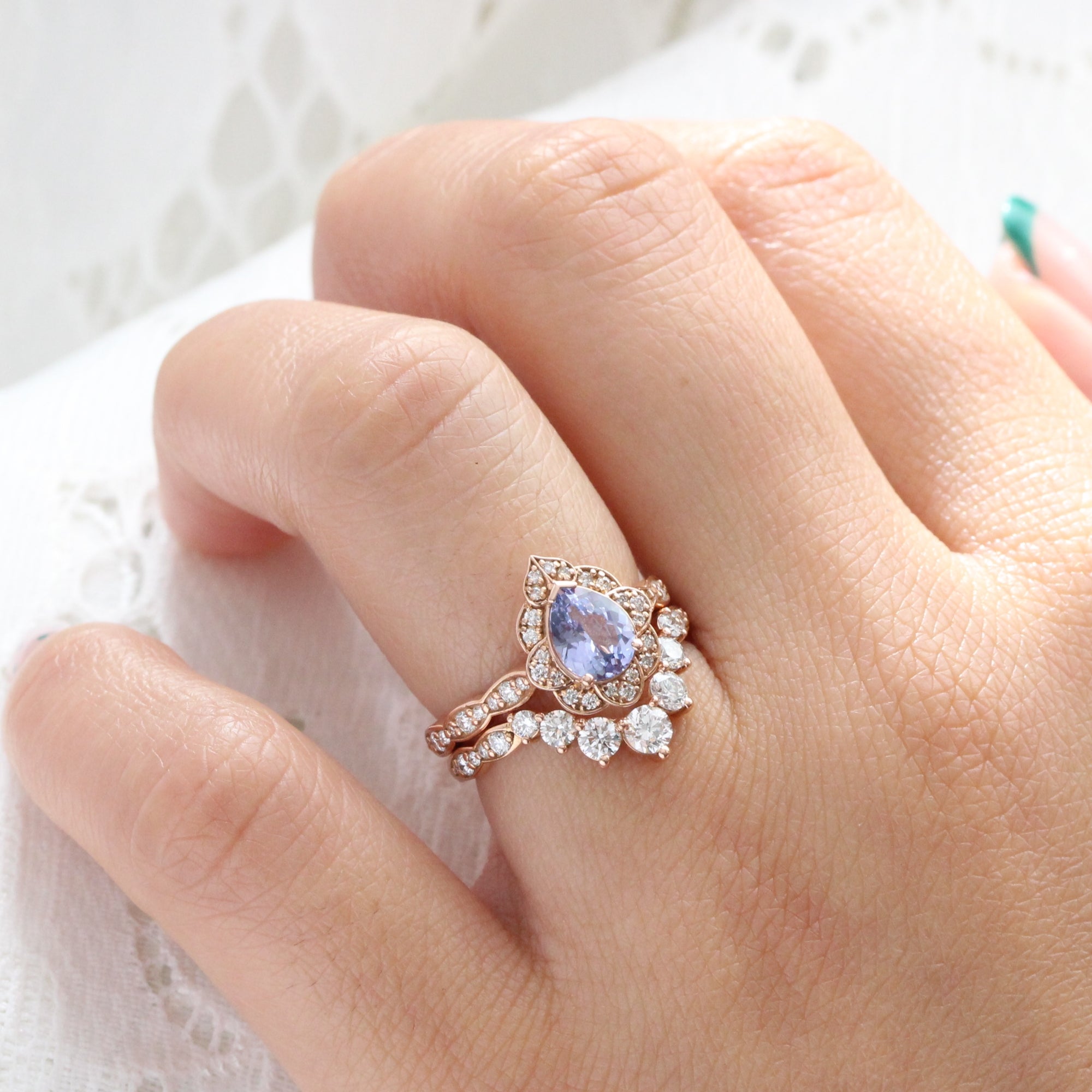 Vintage style lavender pear sapphire ring rose gold sapphire diamond ring la more design jewelry