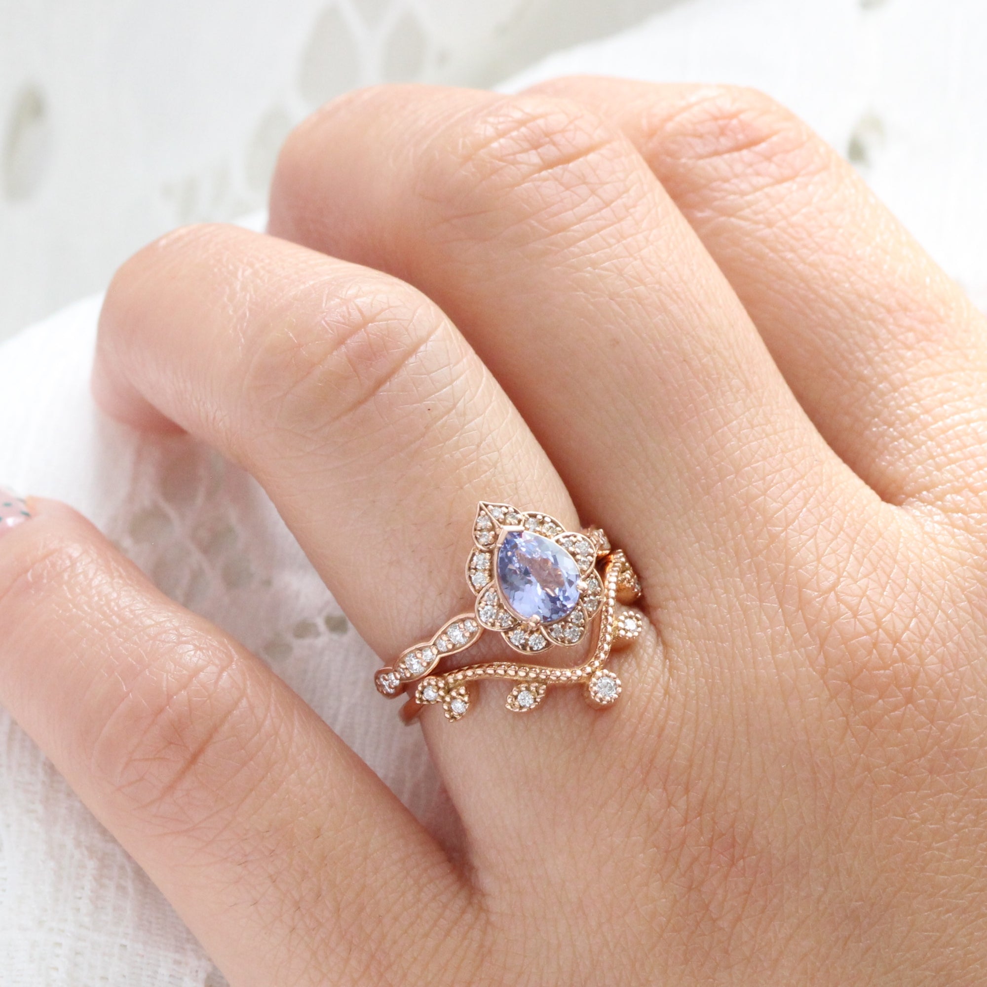 Vintage style lavender pear sapphire ring rose gold sapphire diamond ring la more design jewelry