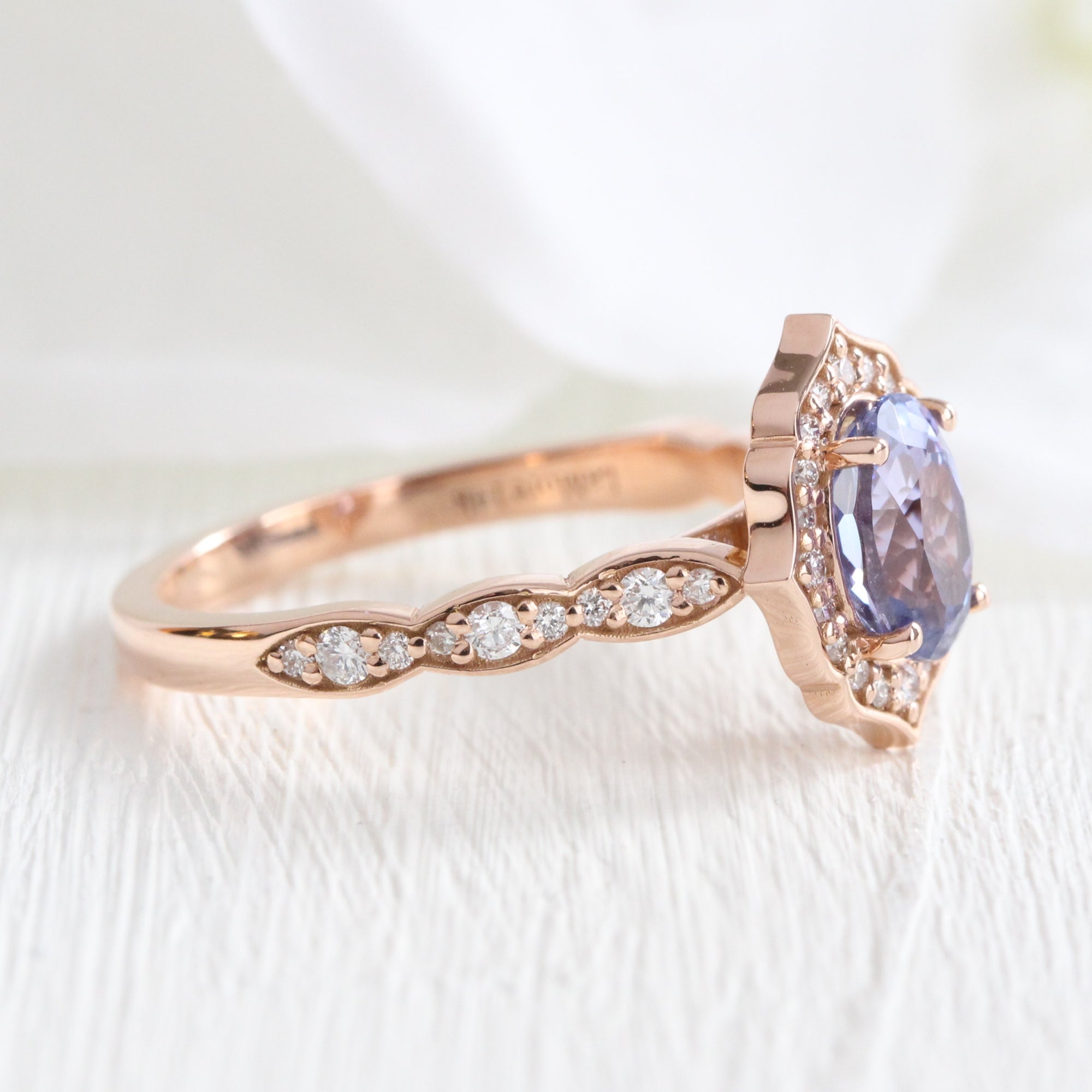 Vintage style ova purple sapphire ring rose gold sapphire diamond ring la more design jewelry