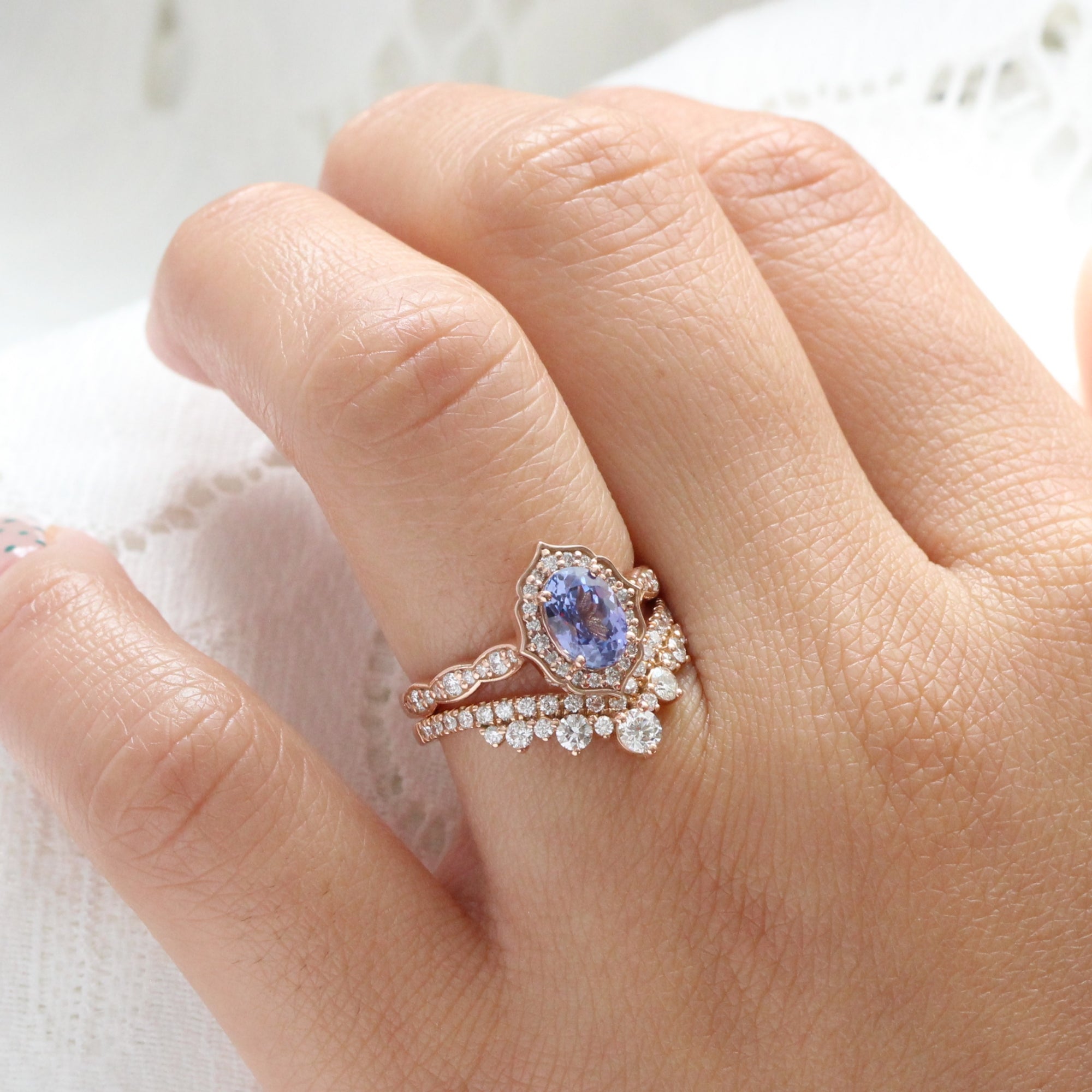 Vintage style ova purple sapphire ring rose gold sapphire diamond ring la more design jewelry