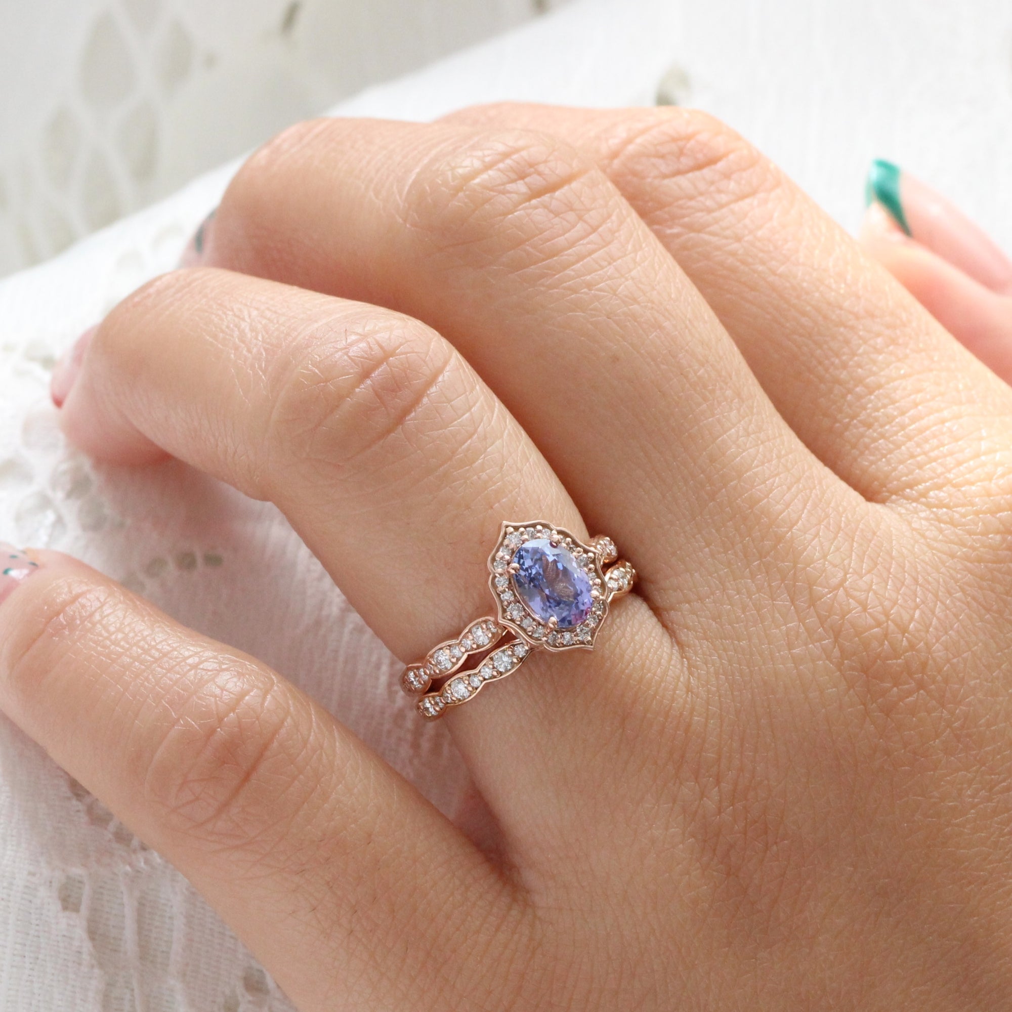 Vintage style ova purple sapphire ring rose gold sapphire diamond ring la more design jewelry