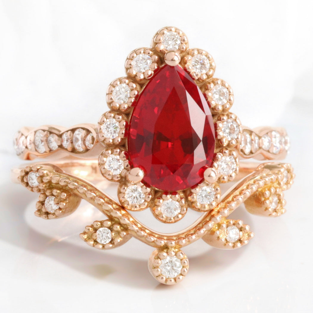 Ruby Pearl Halo Set